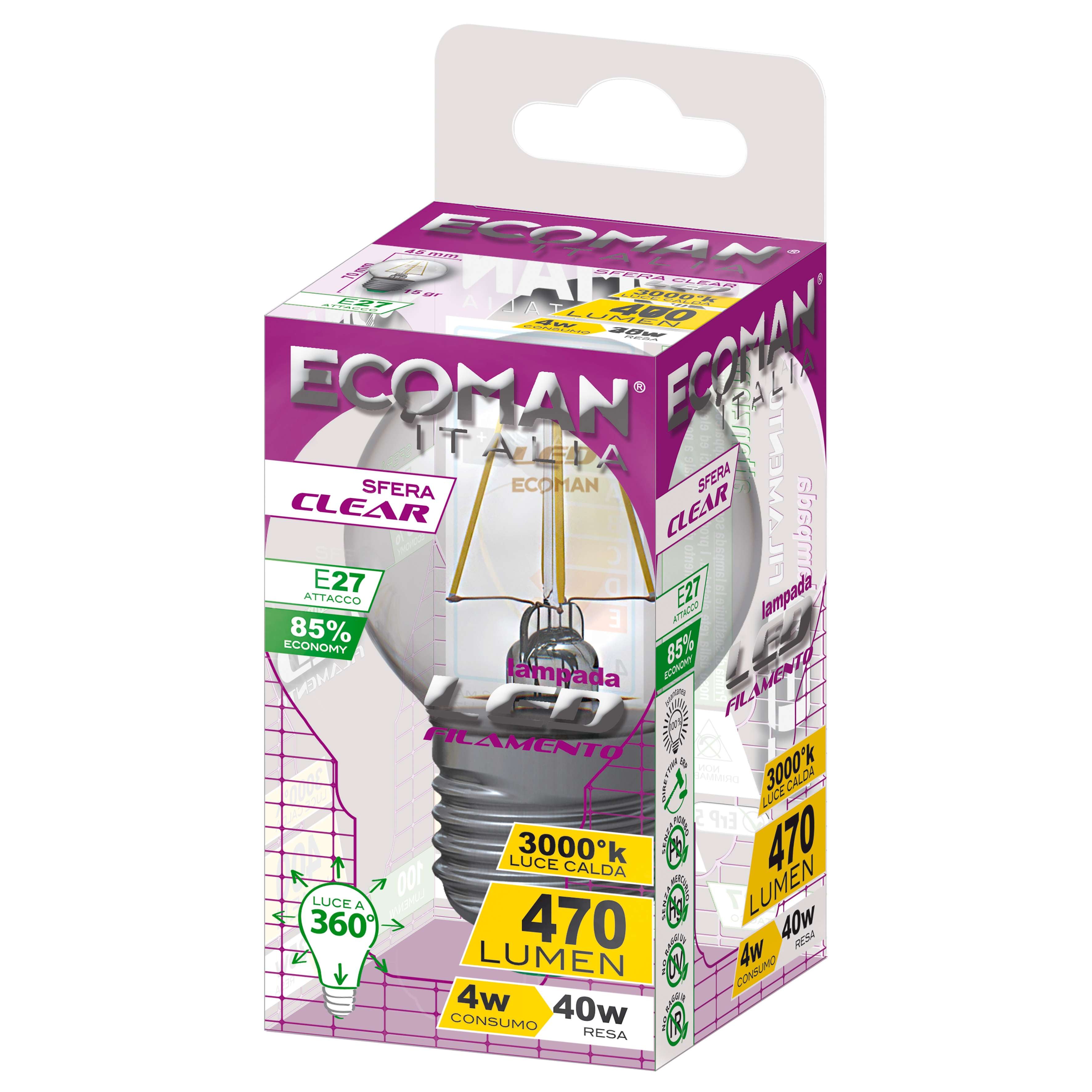 Lampadina LED filo Clear 4W E27