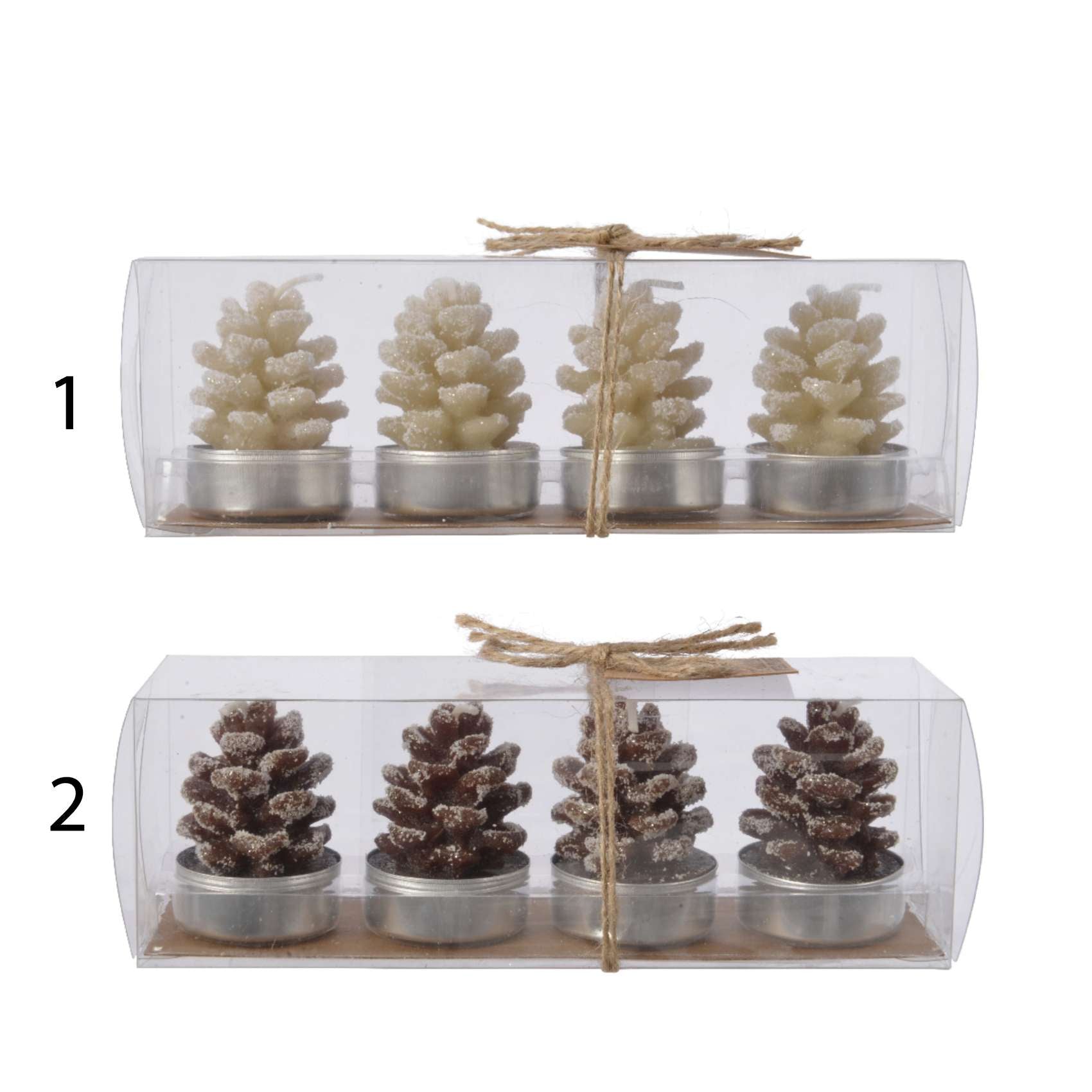 Box 4 candele natalizie a forma di pigna 5,5 cm