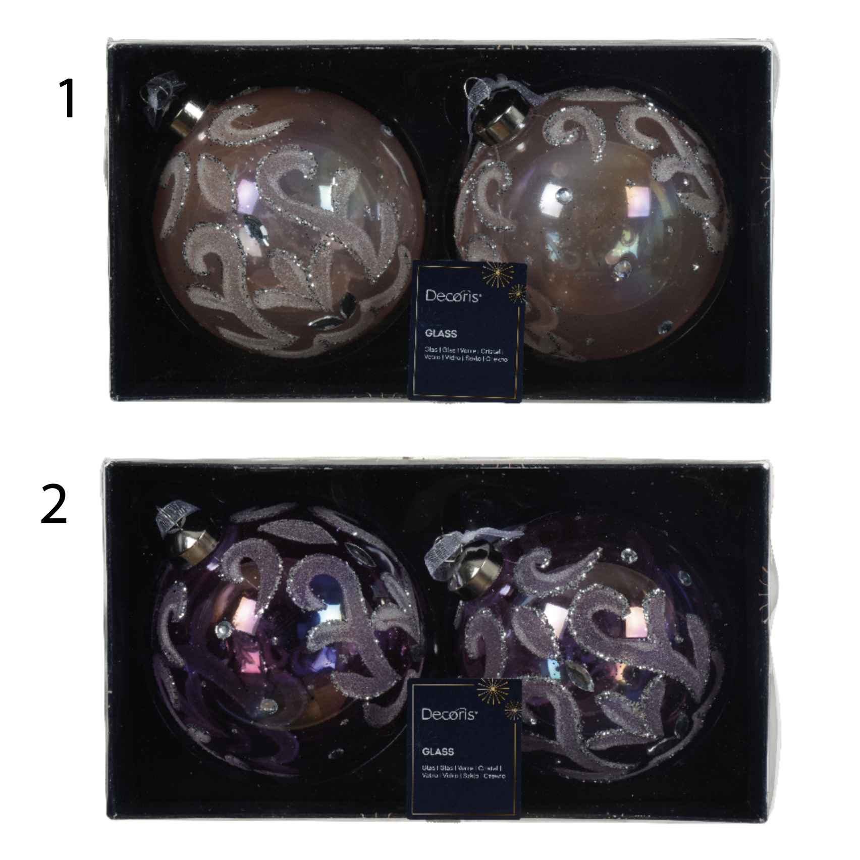 Set 2 palline di natale in vetro con perline 10 cm