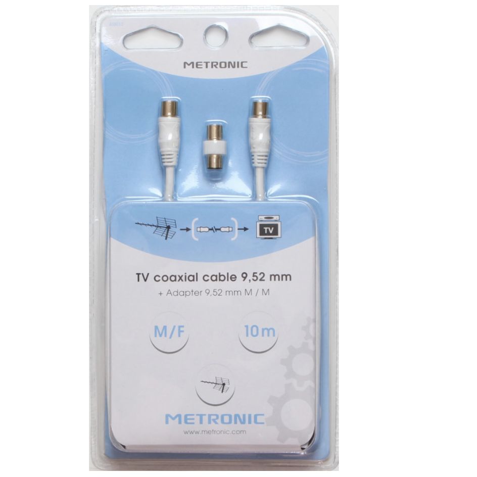 Cavo TV 9,52mm mas/fem + adattatore mas/mas 10m