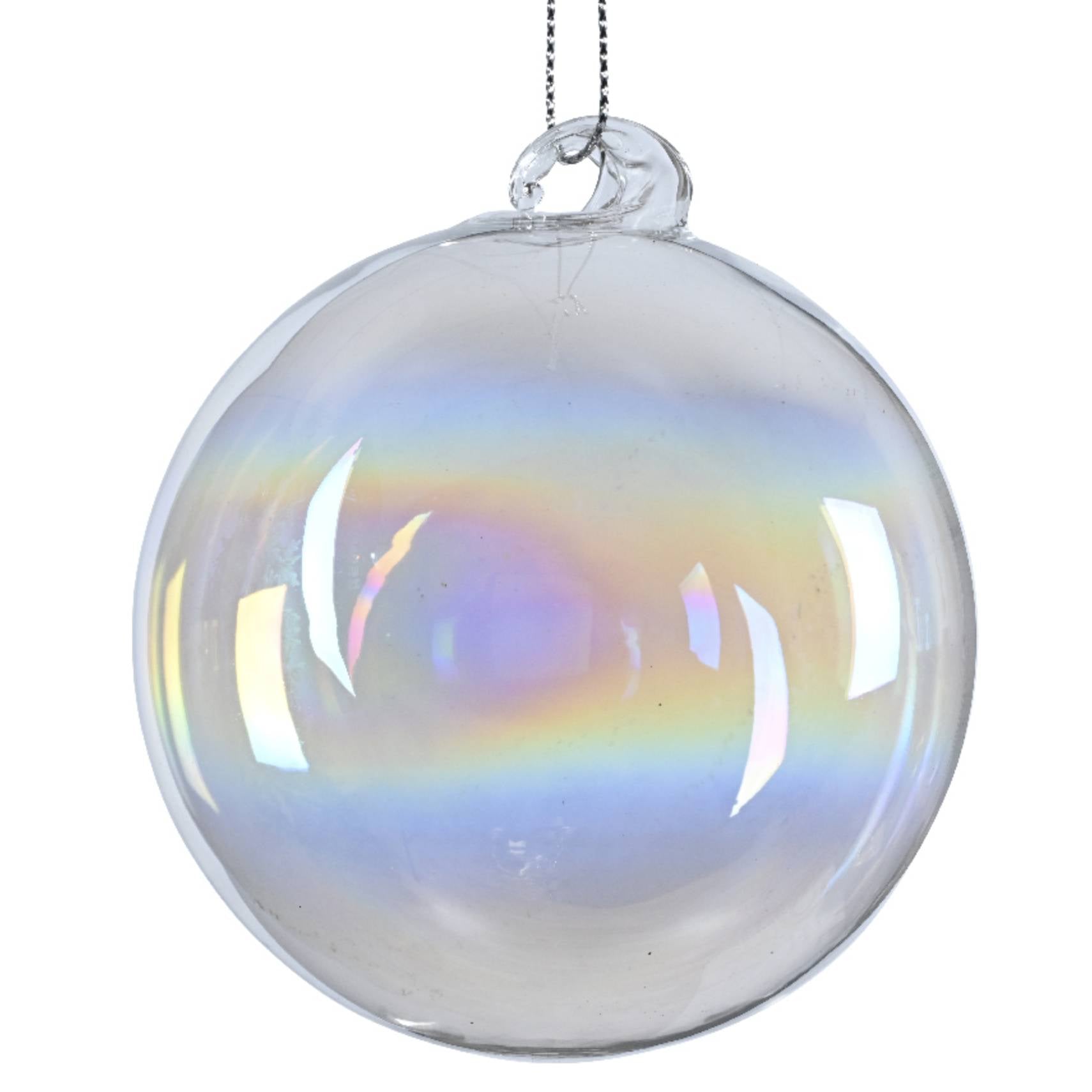 Pallina natalizia in vetro trasparente iridescente