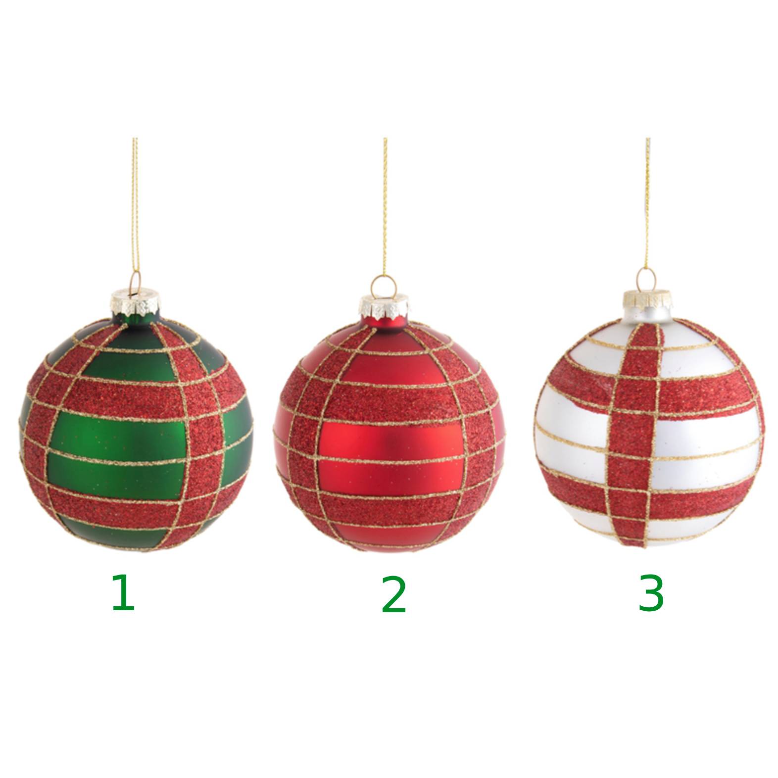 Sfera natalizia in vetro con strisce glitter