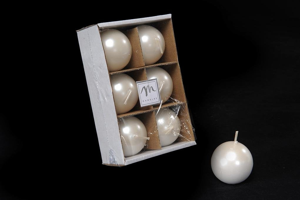 Set 6 candele sfera metallic in cera colore perla 6