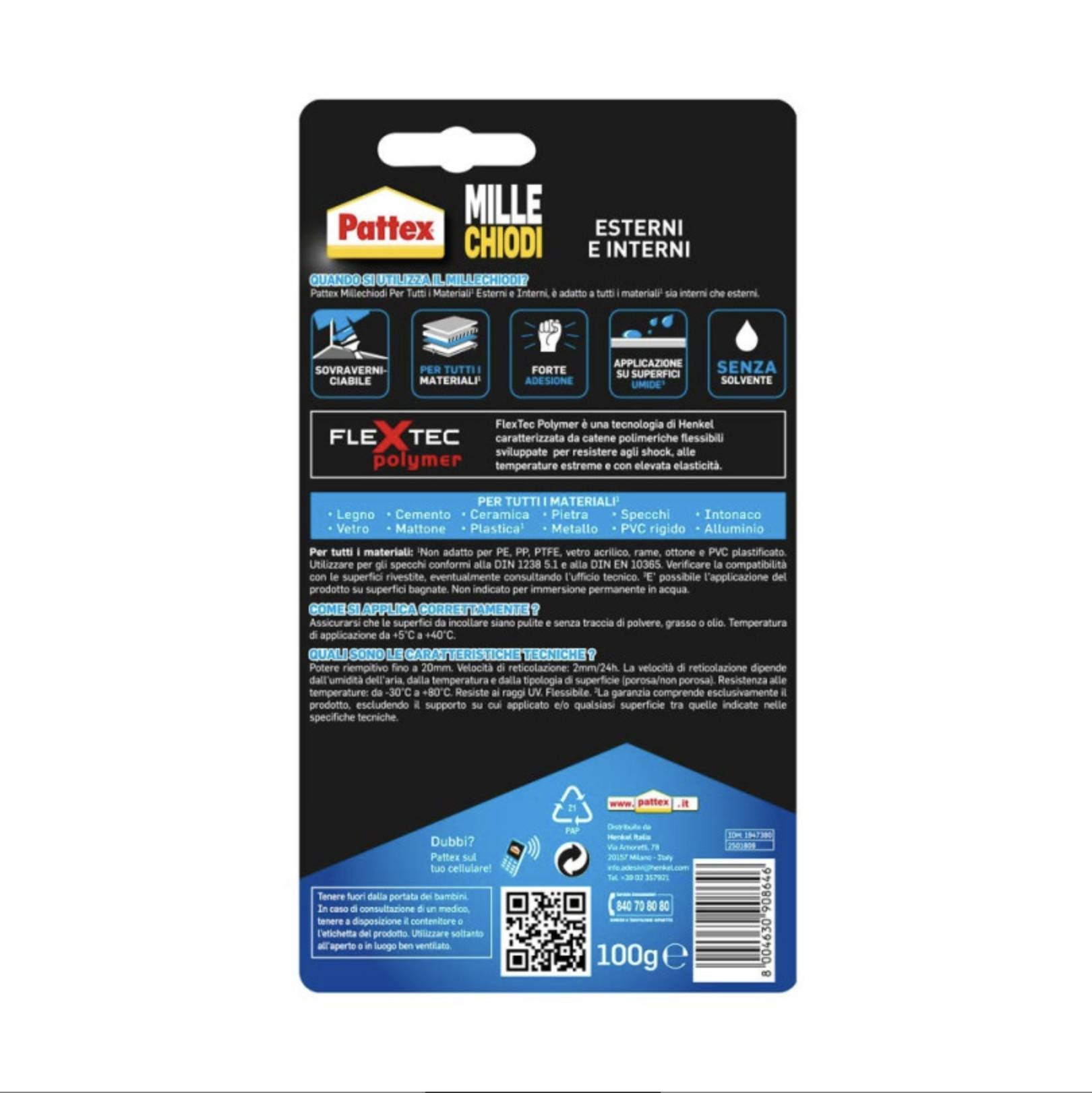 Millechiodi per tutti i materiali 100Gr Pattex 6