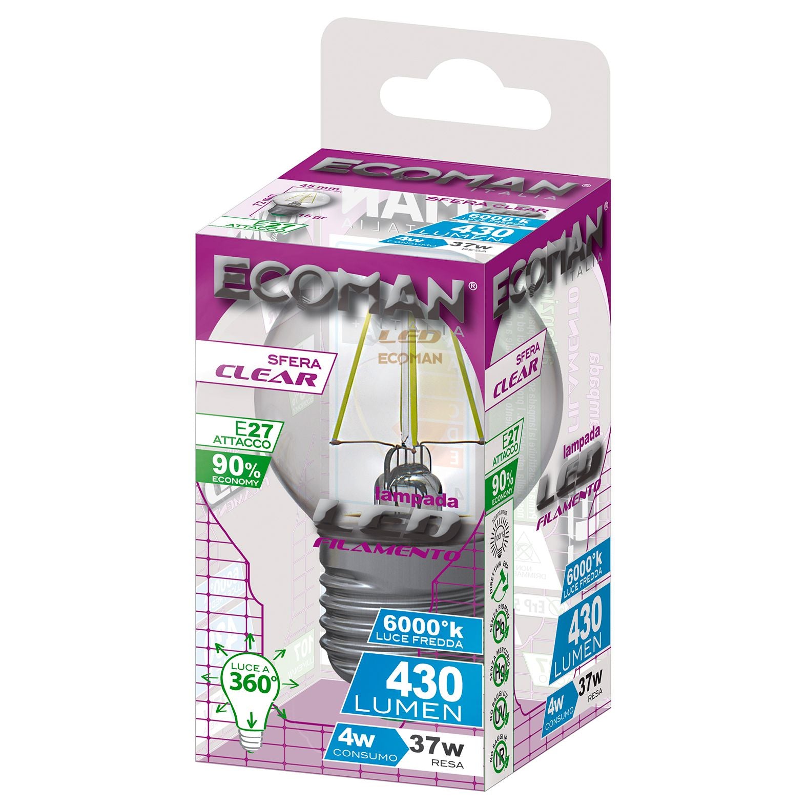 Lampadina LED filo Clear 4W E27 3