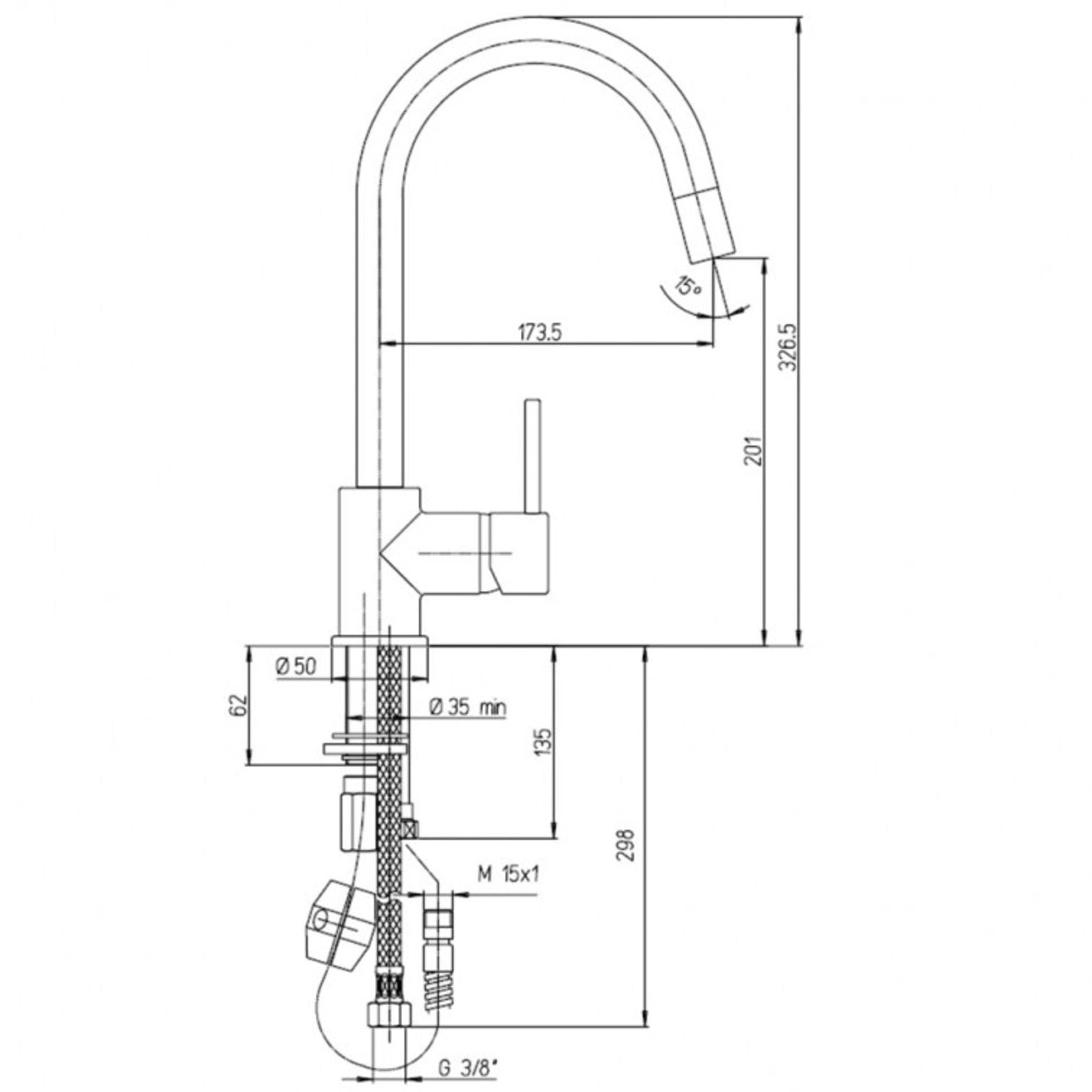 Paini Miscelatore monoforo per lavello con doccetta monogetto estraibile