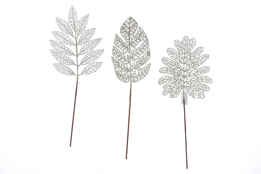 Foglia natalizia decorativa glitter colore champagne