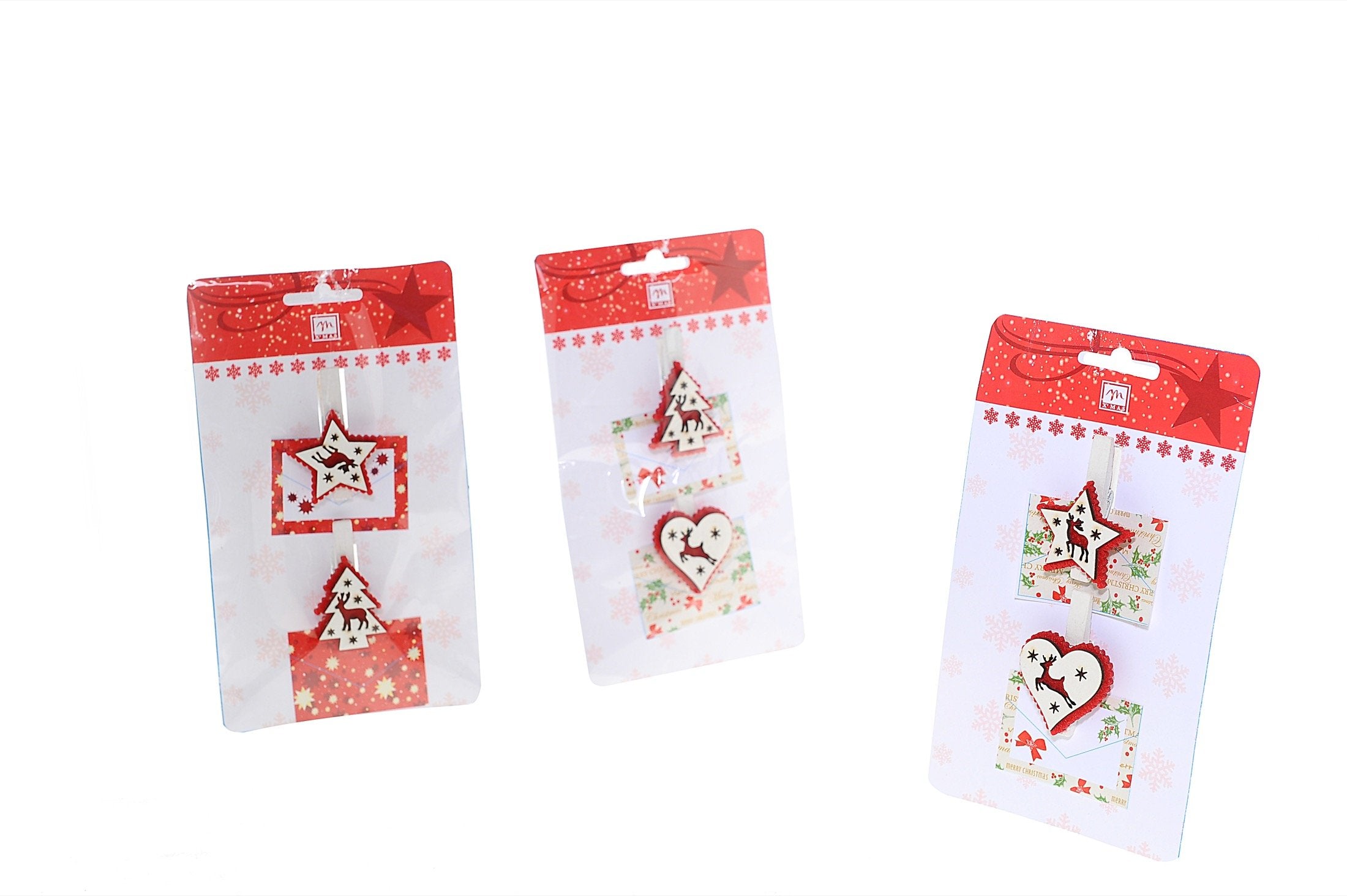 Set 2 mollette natalizie in legno con busta