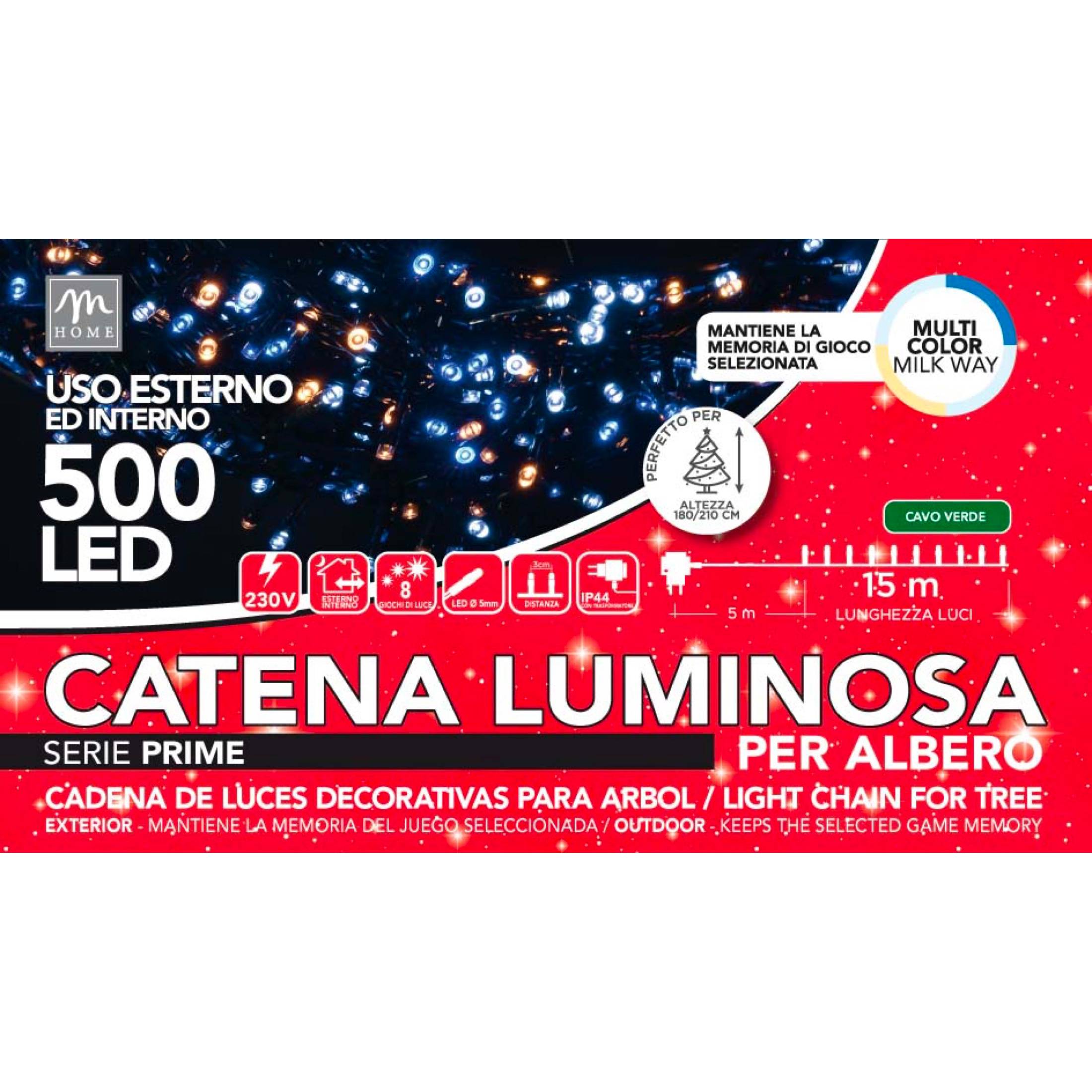 Catena 500 minilucciole natalizie multicolor mlkyway 20m