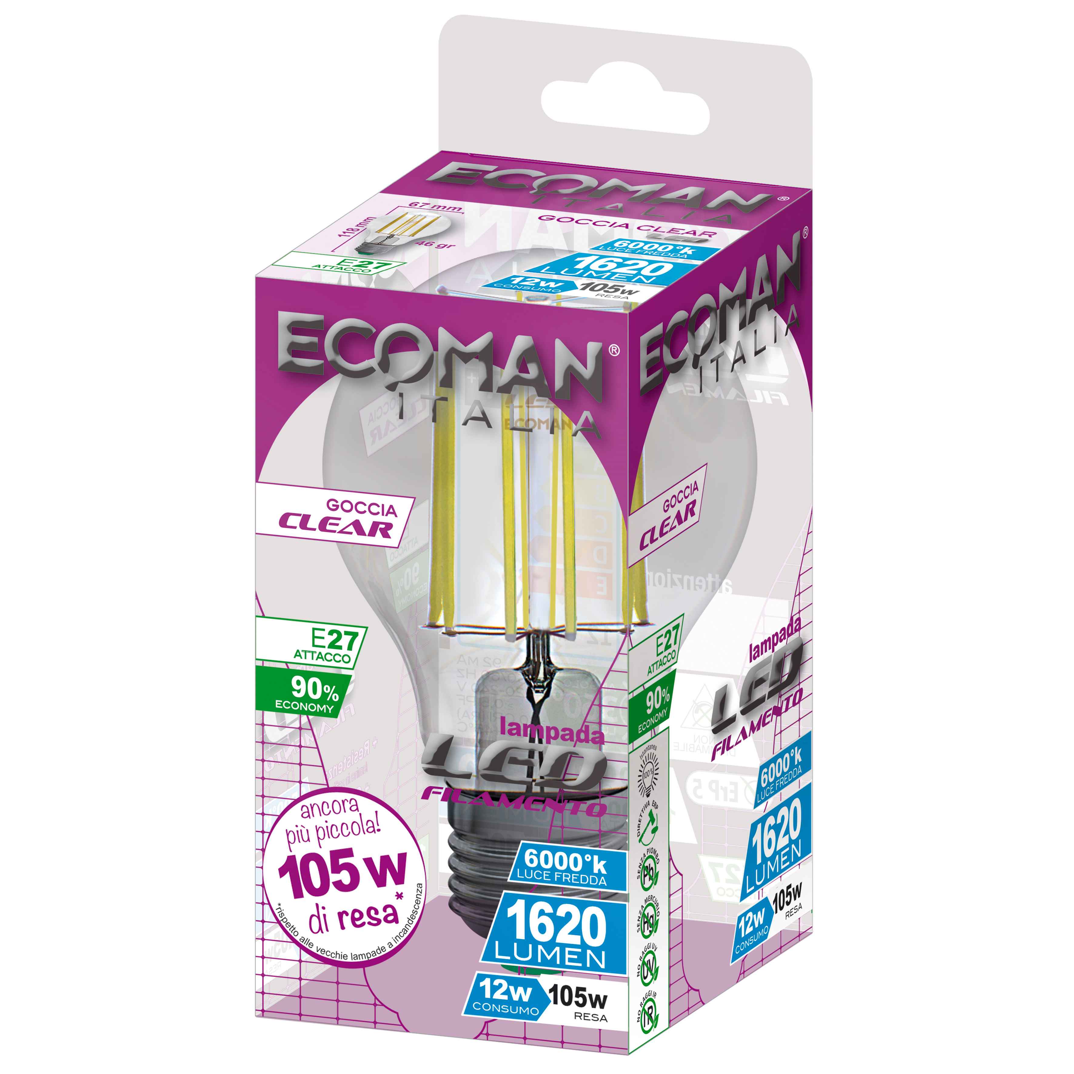 Lampadina LED goccia filo clear 12W 3