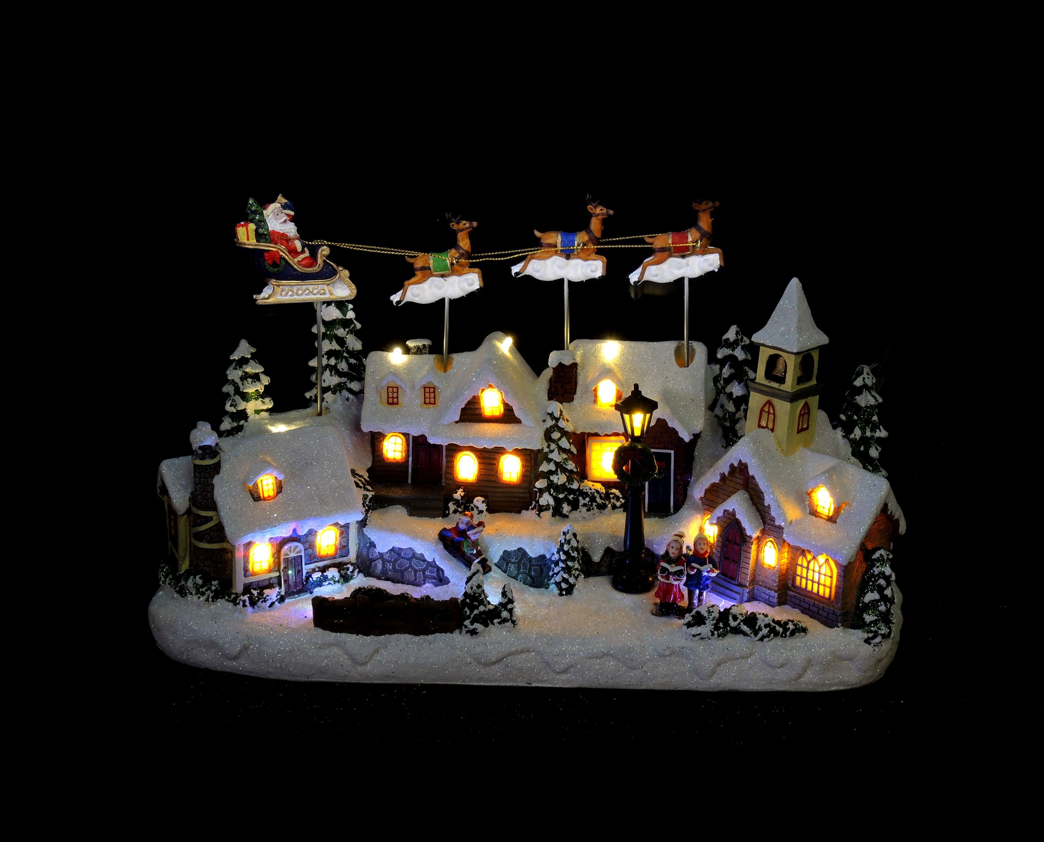Villaggio con slitta e renne led multicolore