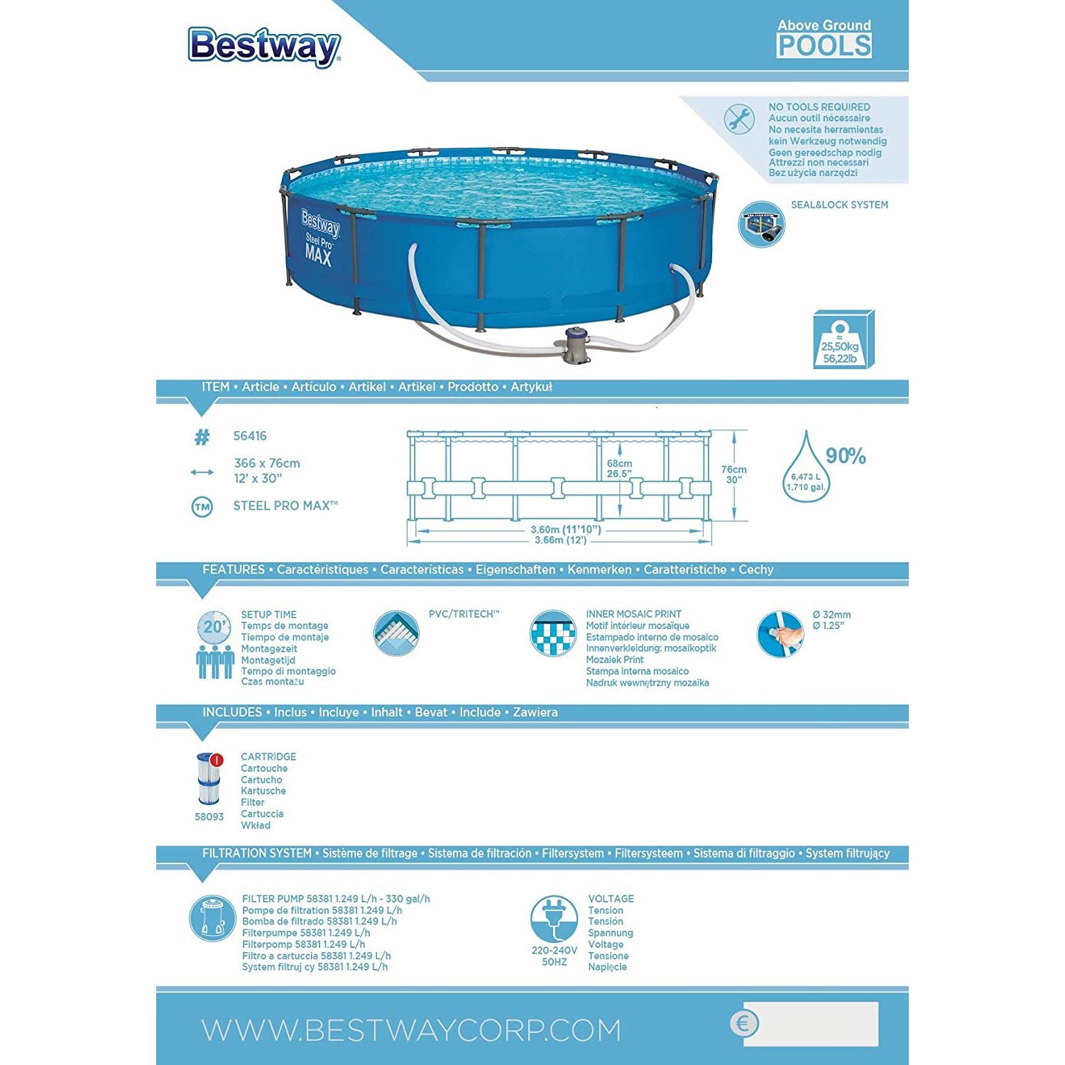 Piscina Steel Pro Frame 366 x 76 cm