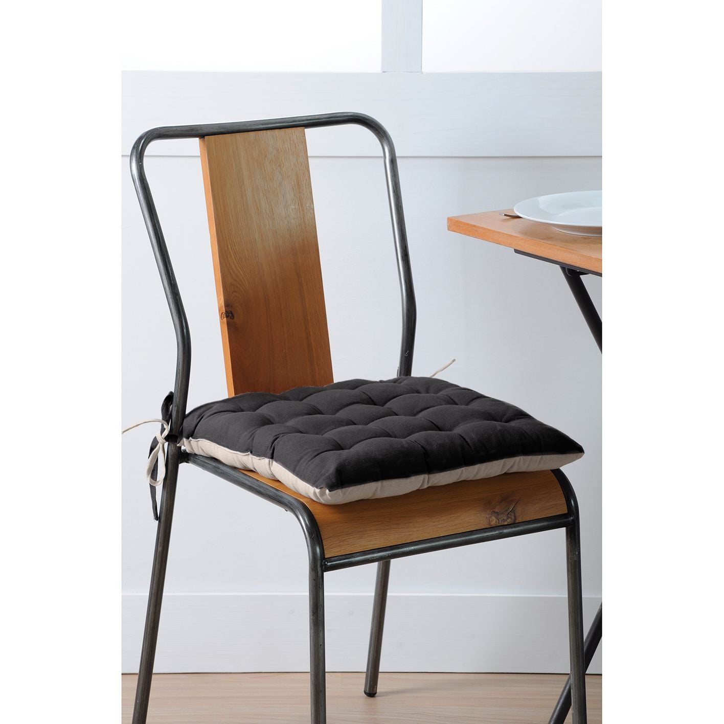 Cuscino coprisedia Duo Galette lino/ nero