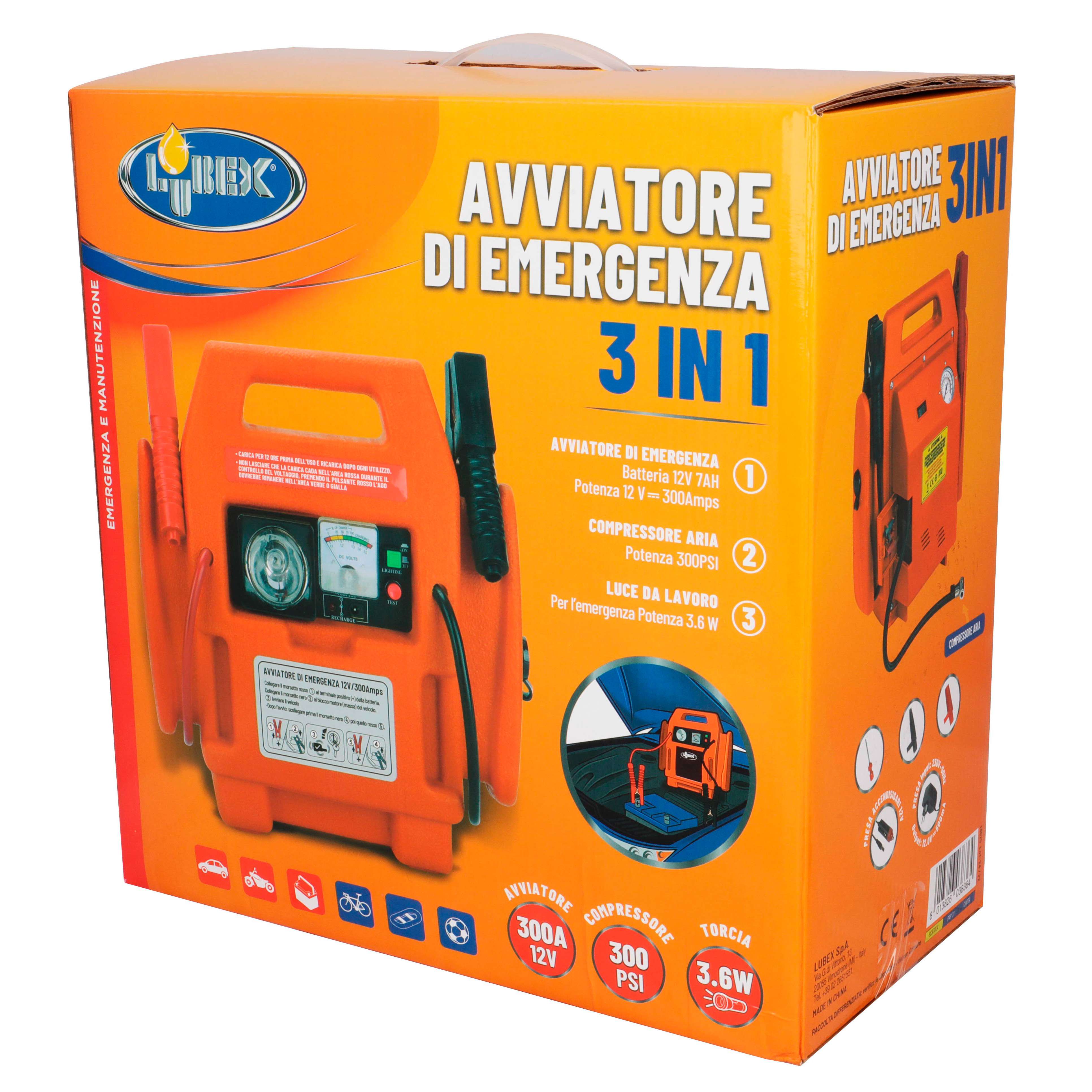 Jump starter avviatore emergenza auto 3in1