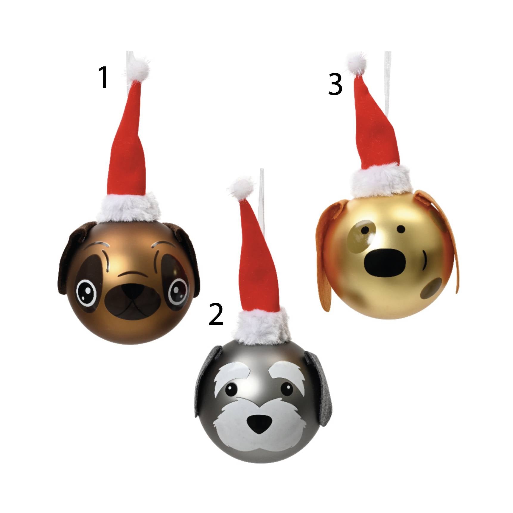 Pallina in vetro cagnolini natalizi 8 cm