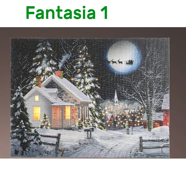 Quadro paesaggio natalizio LED Kaemingk