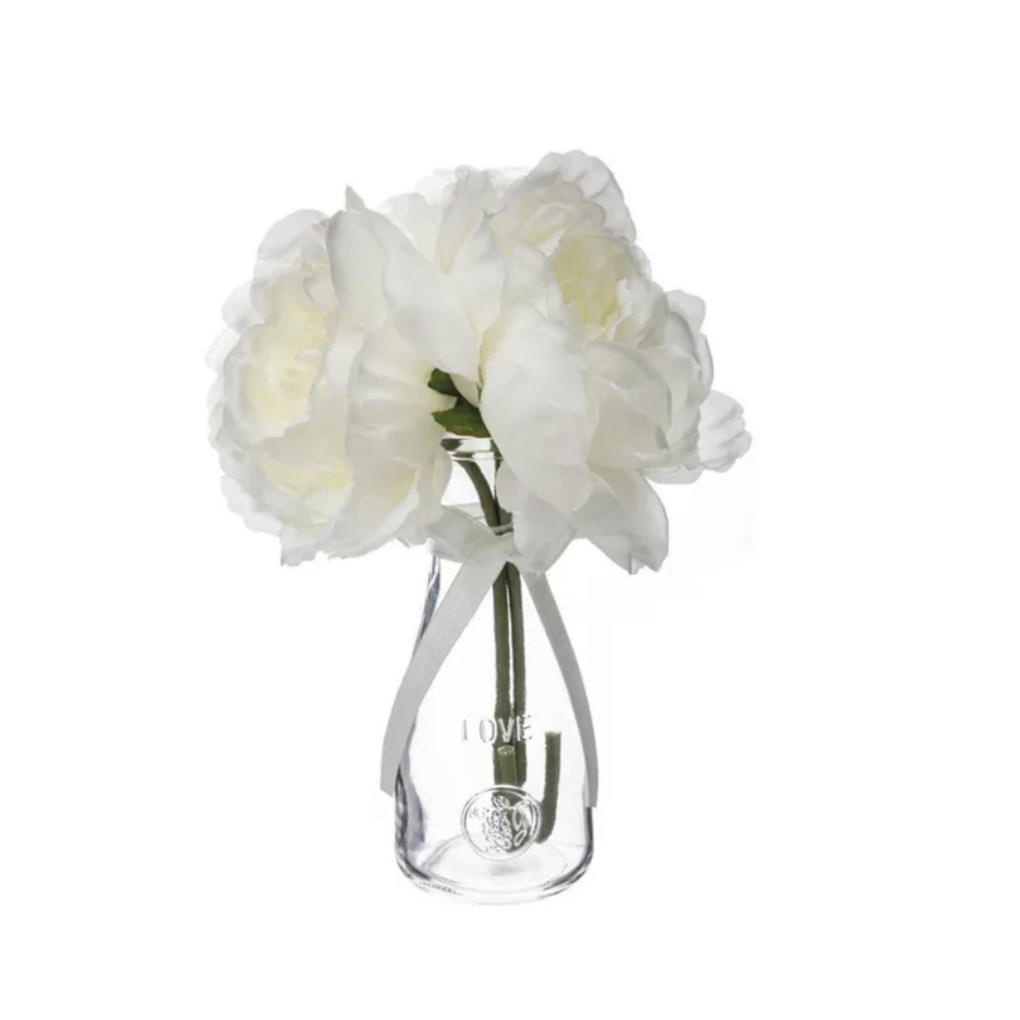 Composizione Floreale Artificiale con 3 Peonie Bianche in Vaso di Vetro