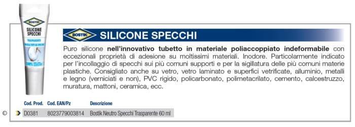 BOSTIK SILICONE SPECCHI TRASPARENTE 60 ML - UHU BOSTIK D0381