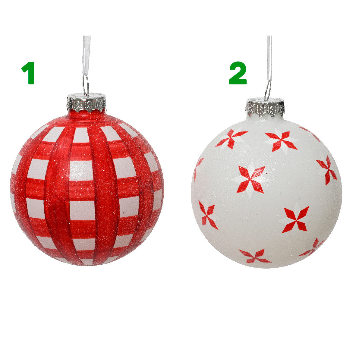 Pallina rossa e bianca in vetro 8 cm