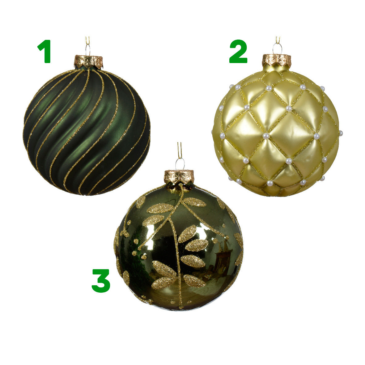 Pallina di natale in vetro verde oro 10 cm