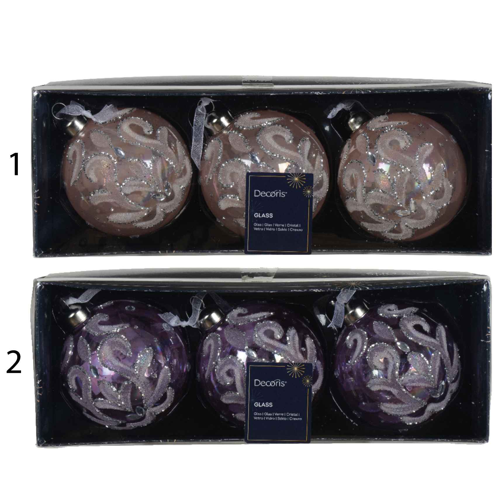 Box 3 palline in vetro con perline 8 cm