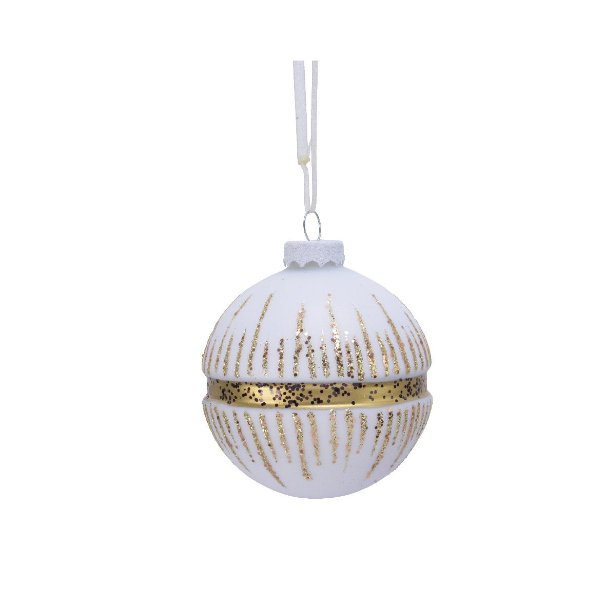 Set 3 palline bianche 8 cm striscia oro