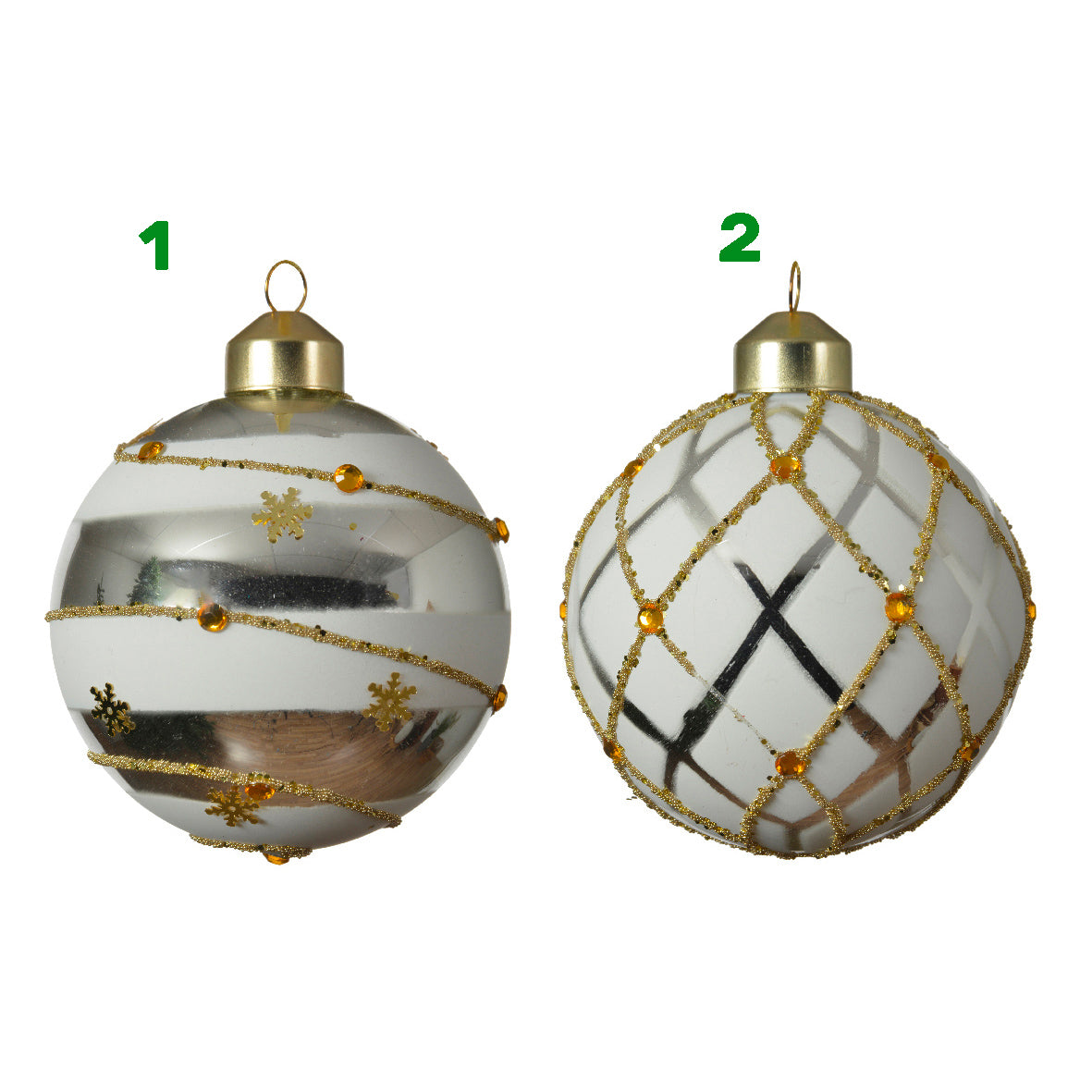 Palla di vetro bianco-oro 8 cm