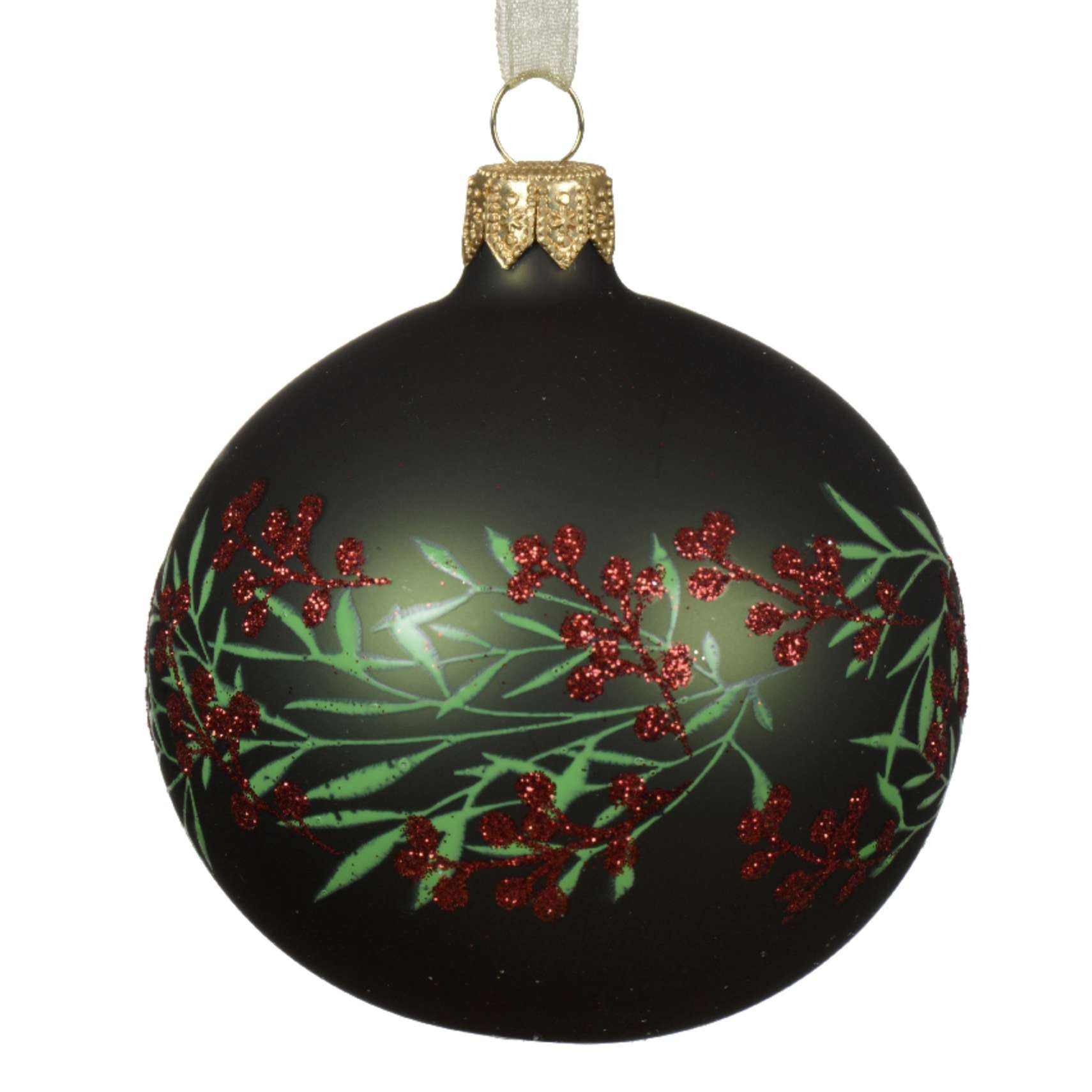 Pallina in vetro opaco verde bacche 8 cm