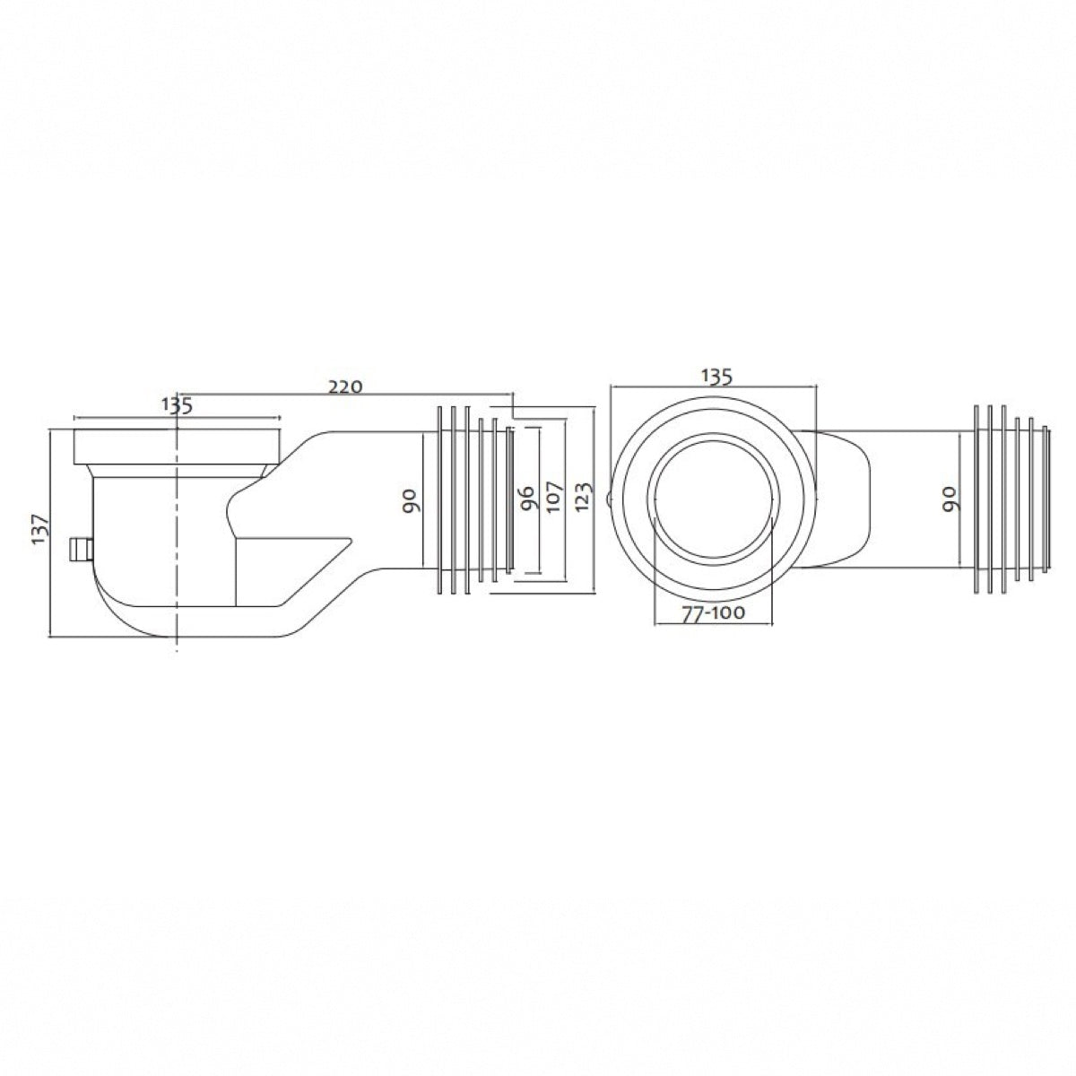 Curva Sottovaso WC con Guarnizione Alettata