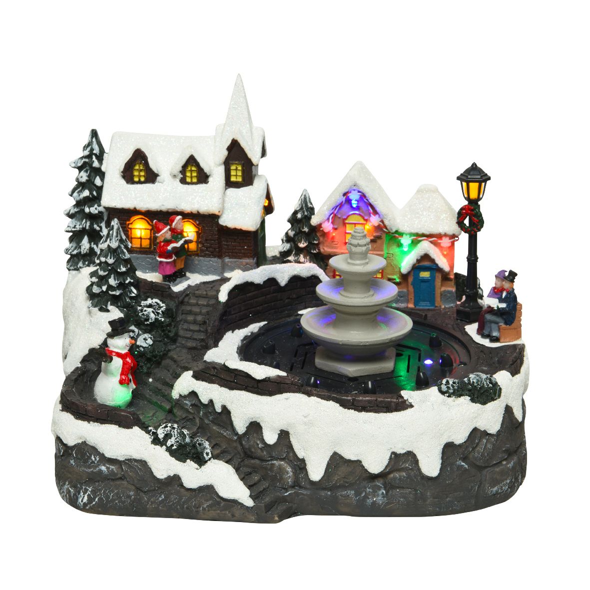 Paesaggio natalizio Kaemingk con fontana e neve