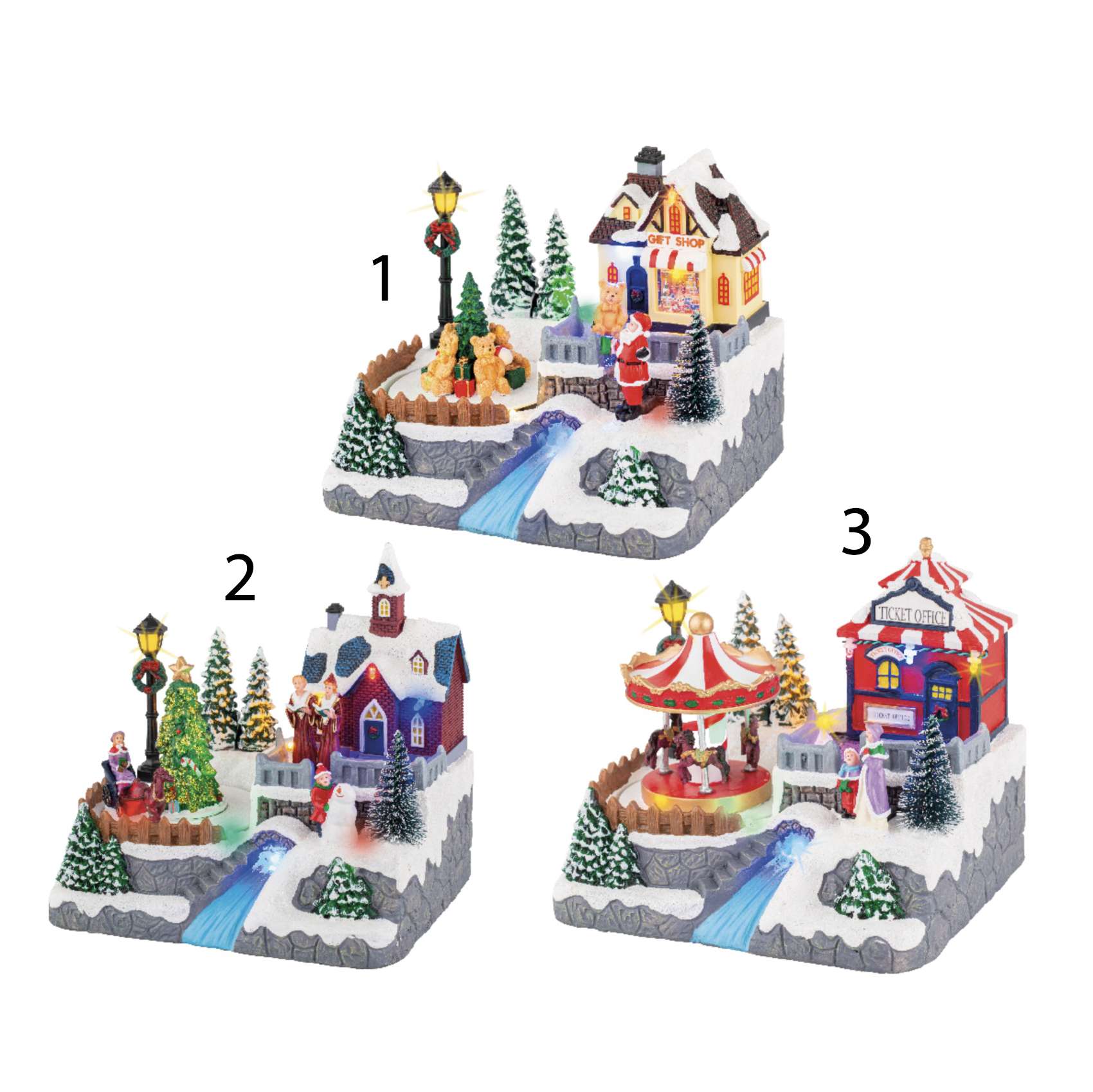 Carillon villaggio natalizio innevato