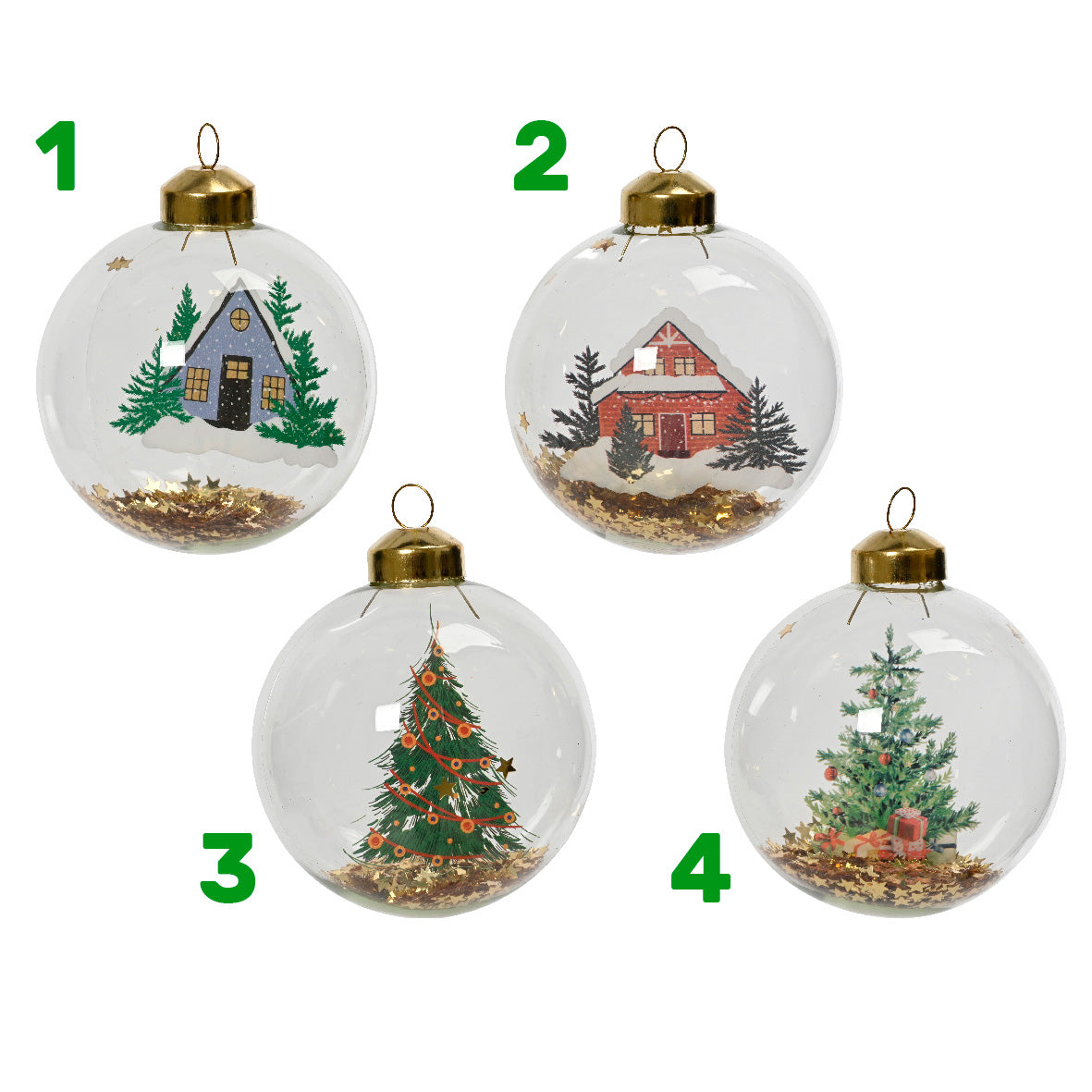 Pallina di natale in vetro con oggetti 8 cm