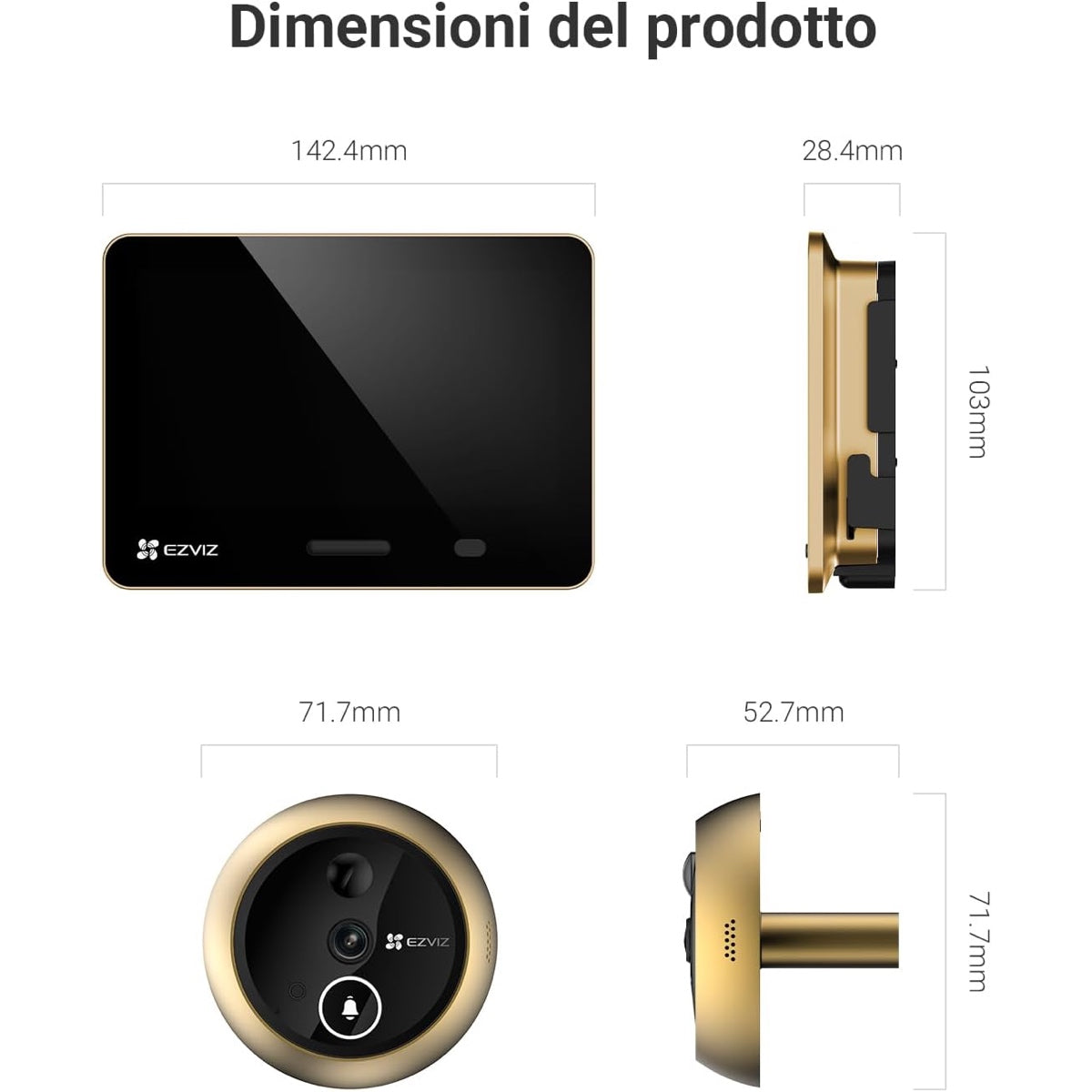 Spioncino Digitale Smart EZVIZ EP4 Gold Wi-Fi 4K 3