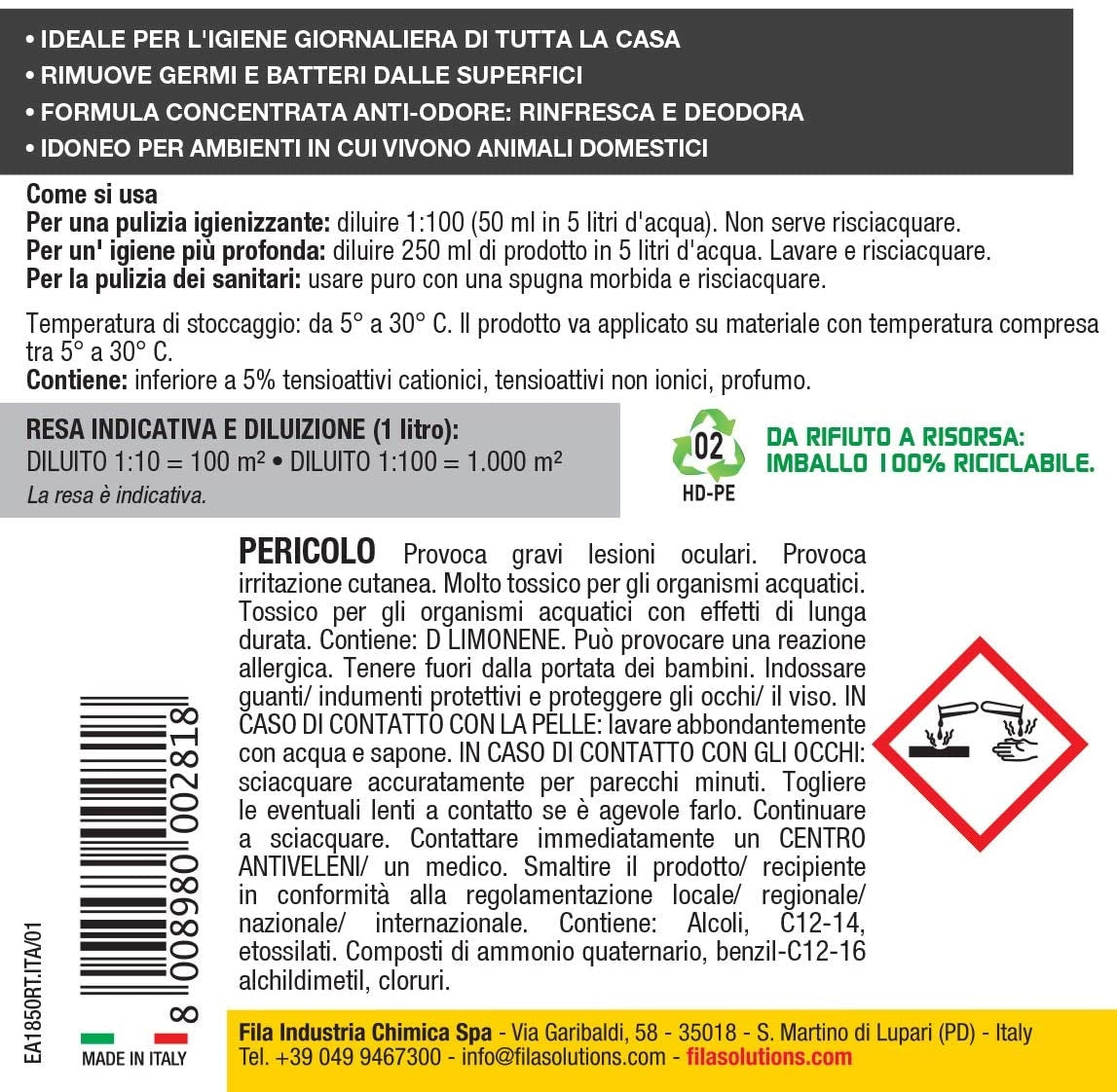Detergente igienizzante Sanifast FILA 1LT 3
