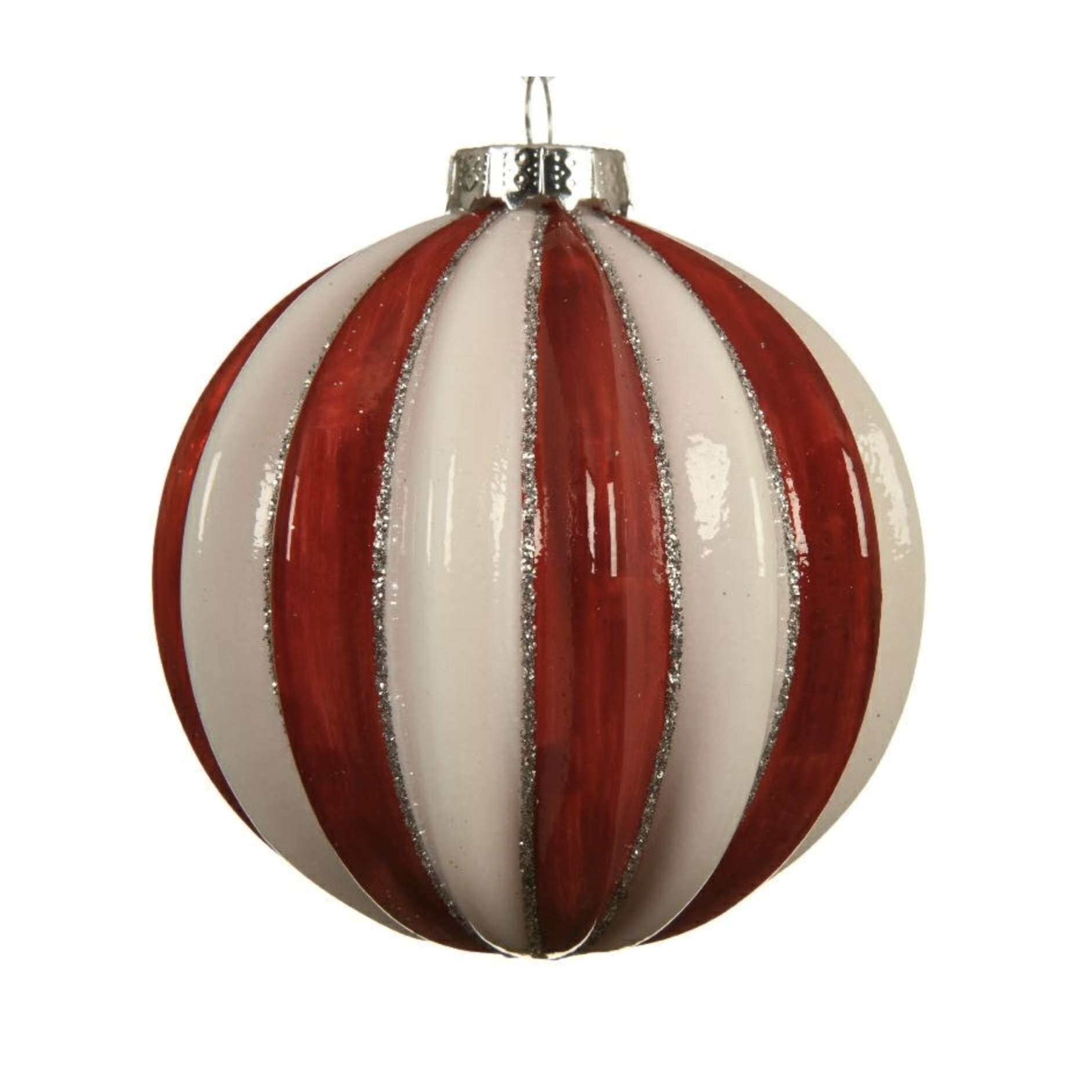 Pallina lucida bianca e rossa glitter 8 cm