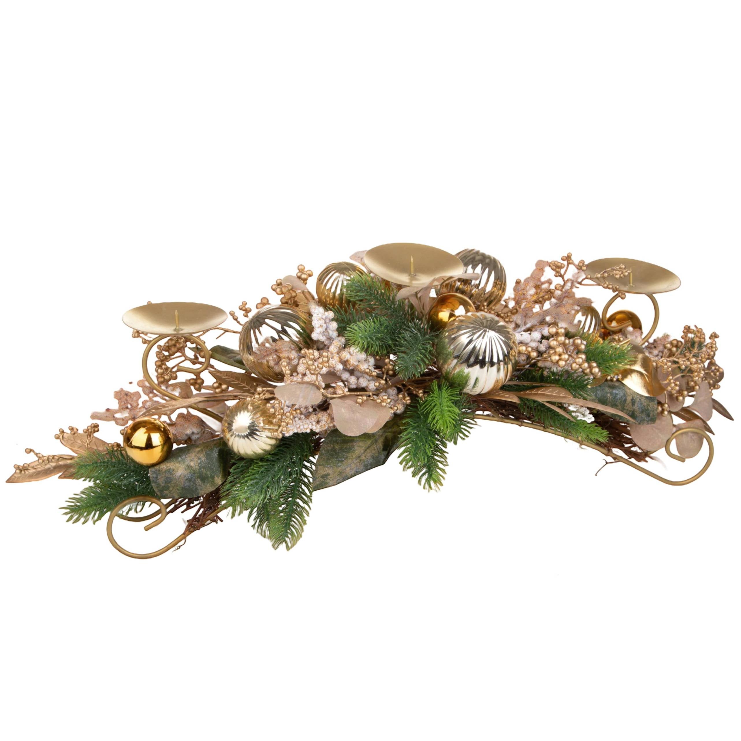 Portacandela goldenball bianco oro