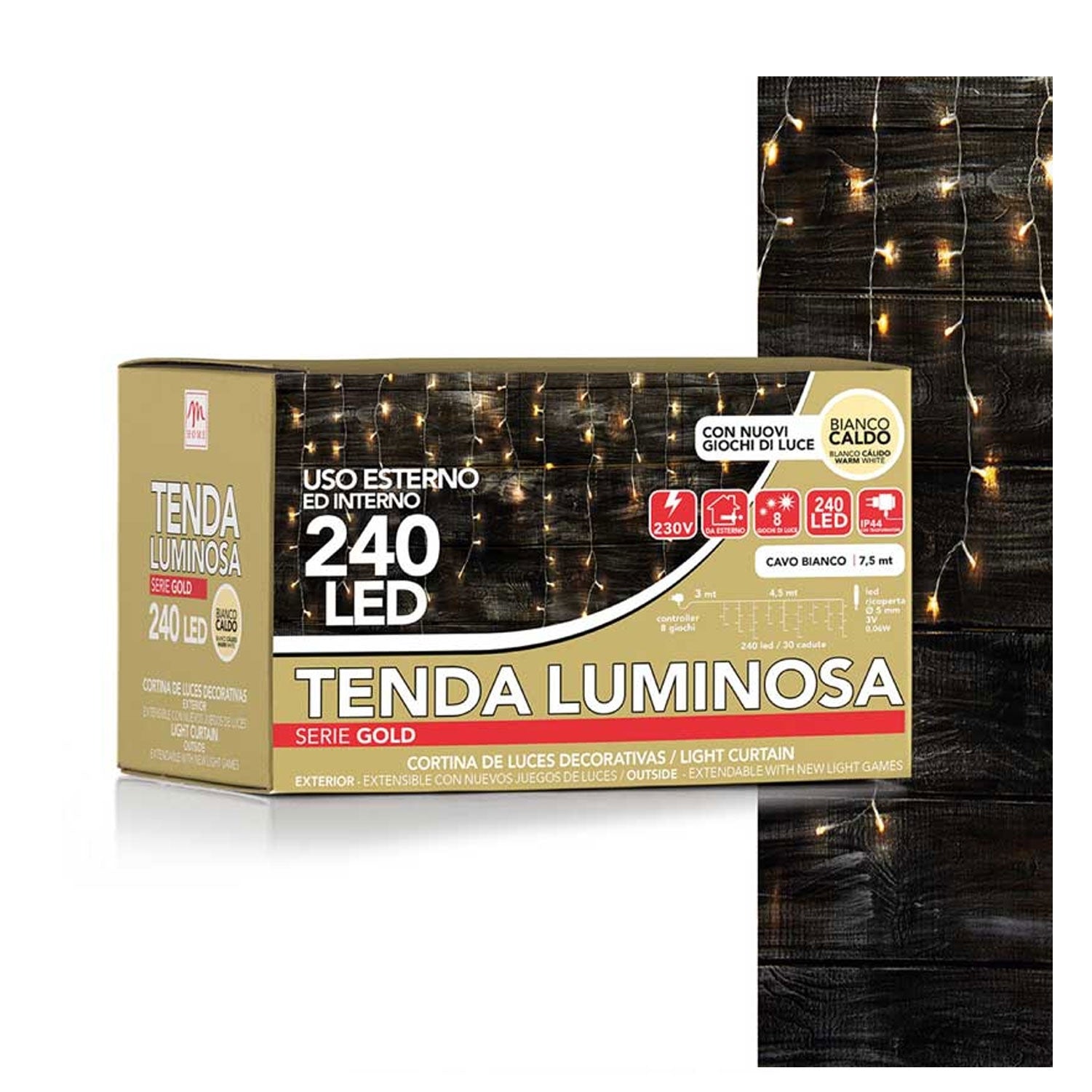 TENDA BIANCA 240 LED 30 FILI DA ESTERNO COLORE BIANCO CALDO