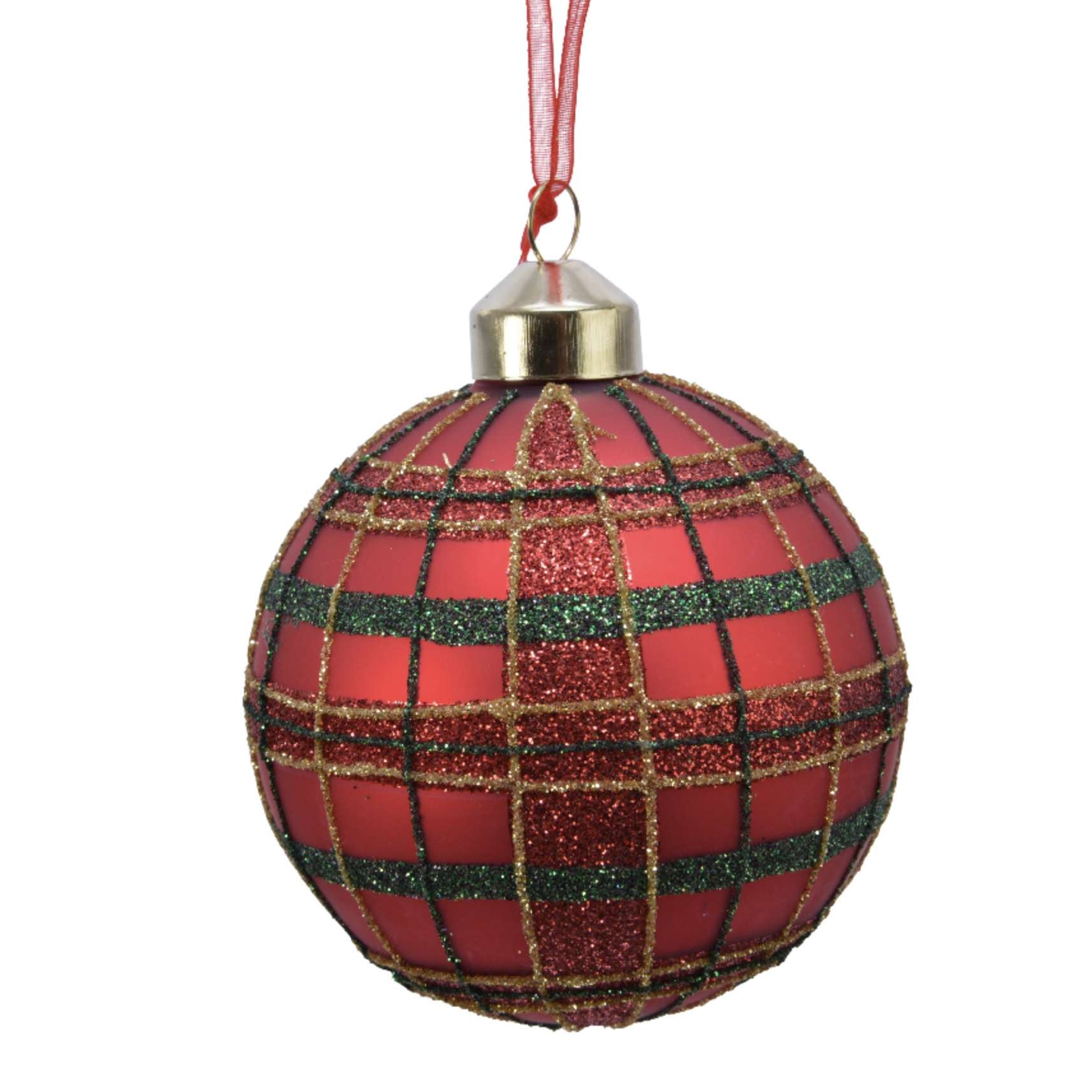 Set 3 palline in vetro rosso scozzese 8 cm