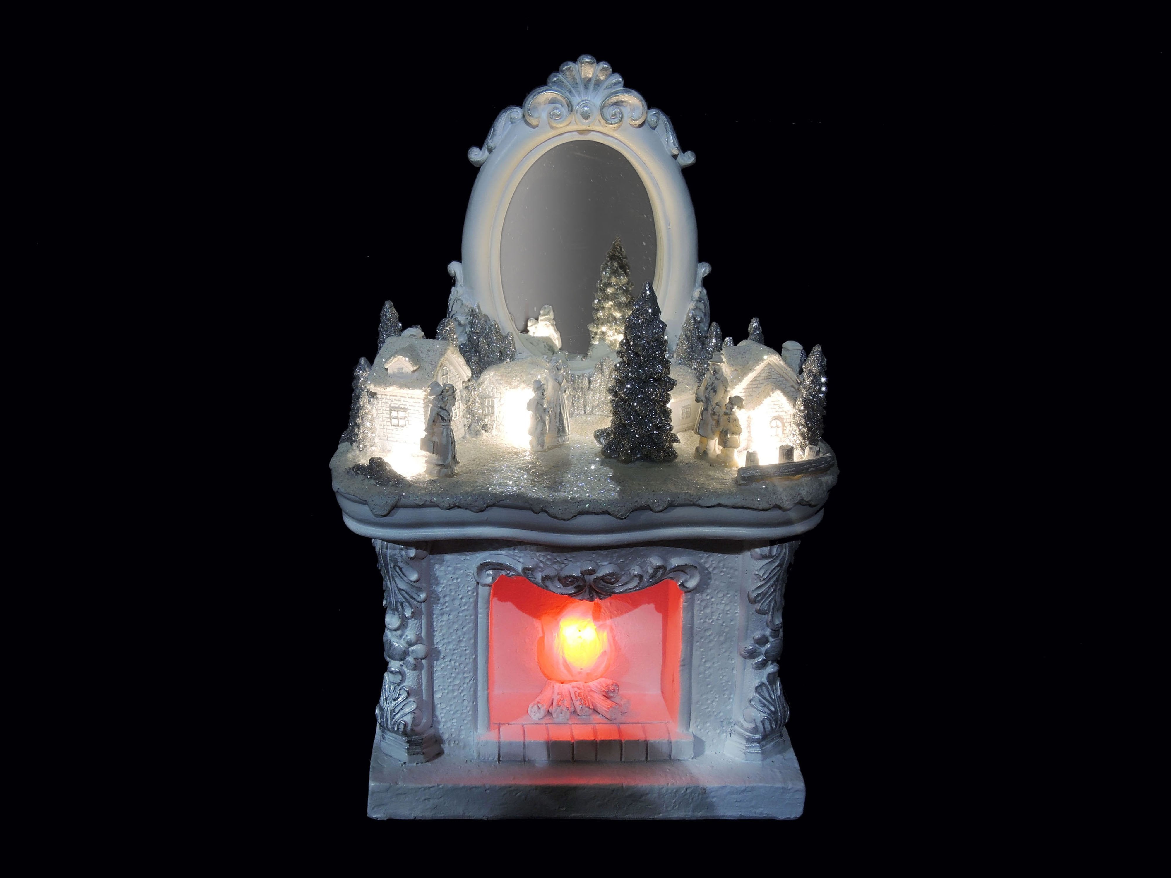 Caminetto bianco con paesaggio colore argento glitterato