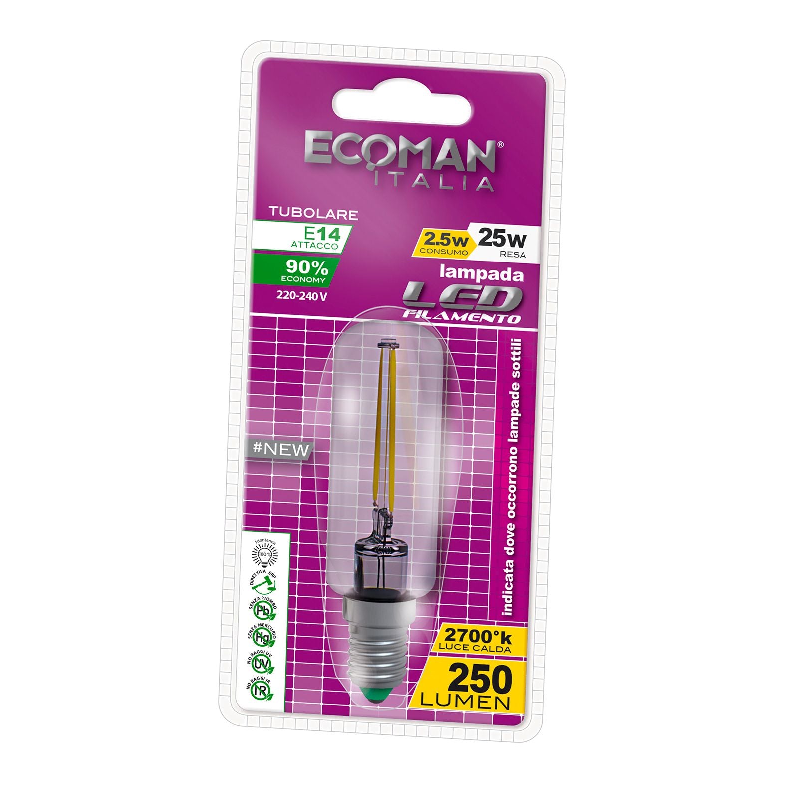 Lampadina LED tubolare filo Clear 2,5W