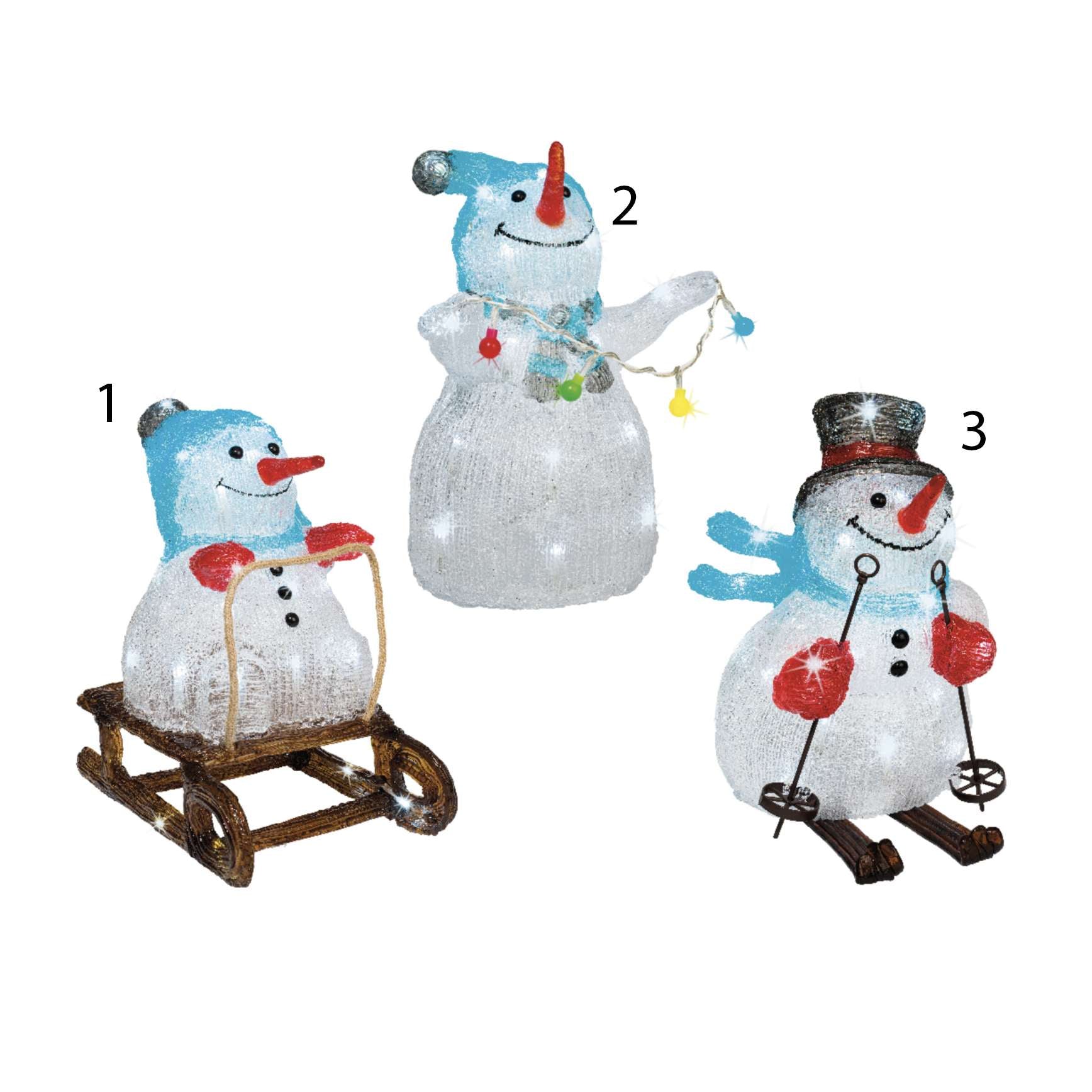 Pupazzo di neve sci/slittino led 32 cm