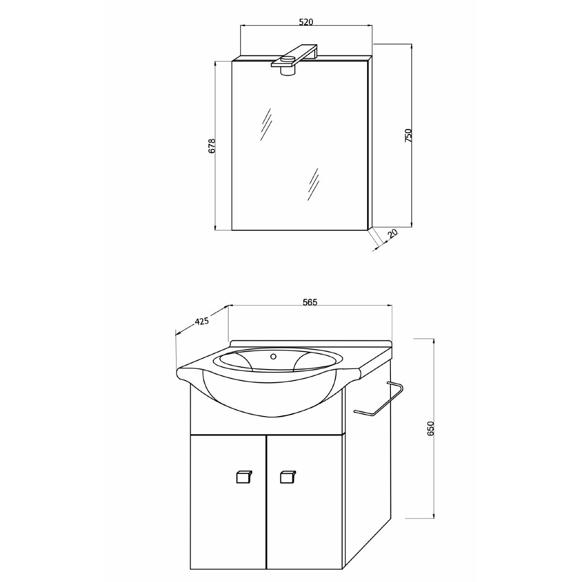 Composizione Bagno 2 Ante Rovere Ghiaccio