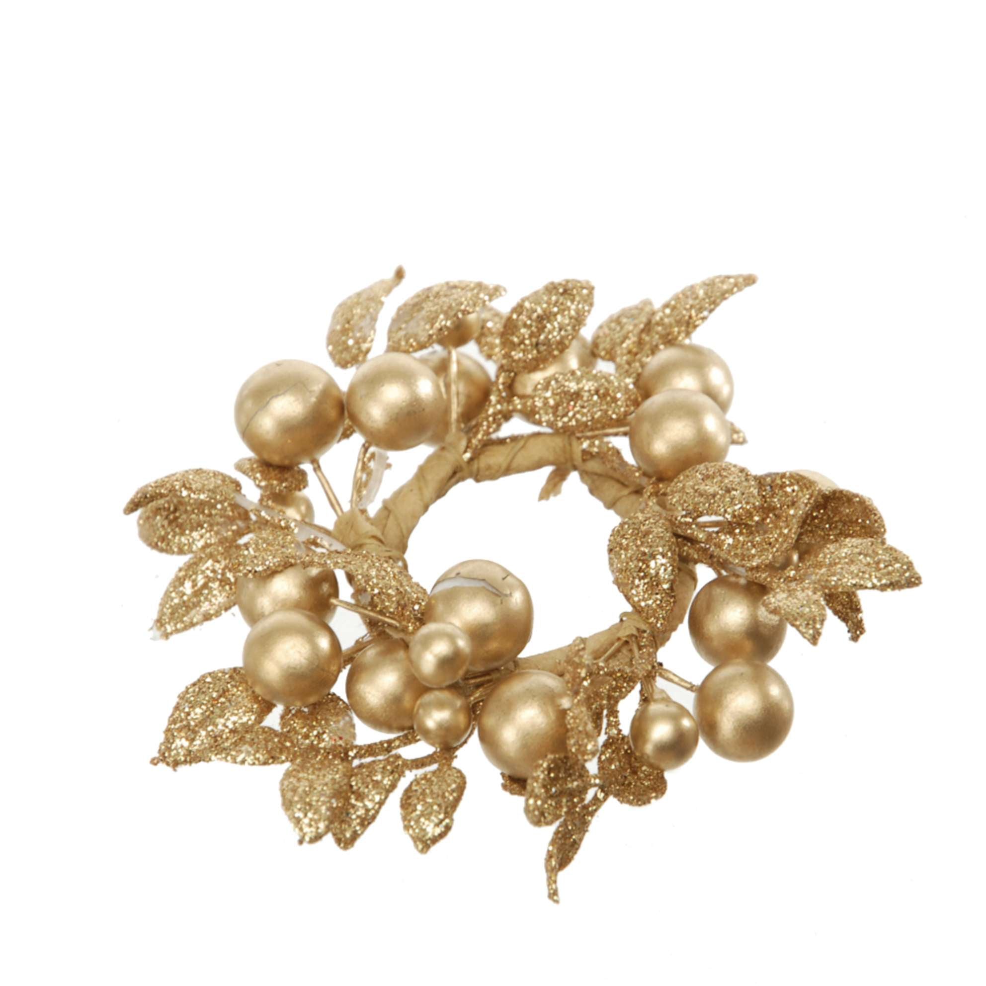 Addobbo candela con bacche oro 7 cm