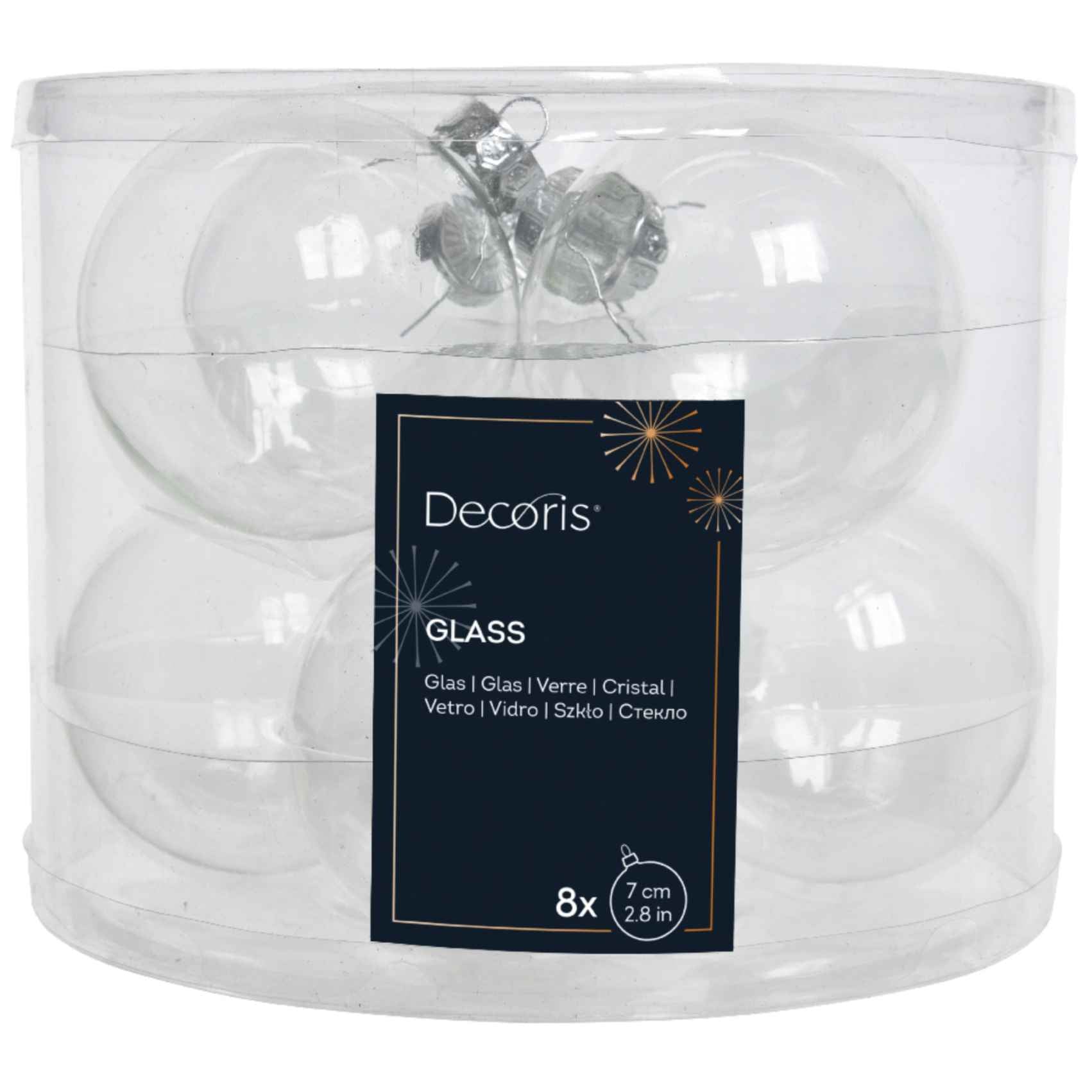 KIT 8 palline in vetro trasparenti 7 cm