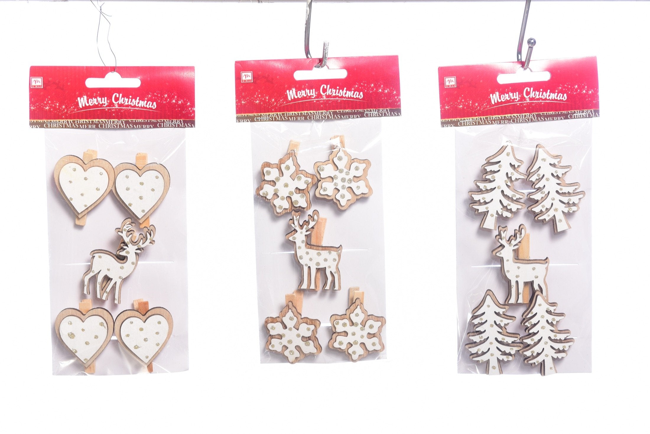 Set 5 mollette natalizie in legno con glitter 3