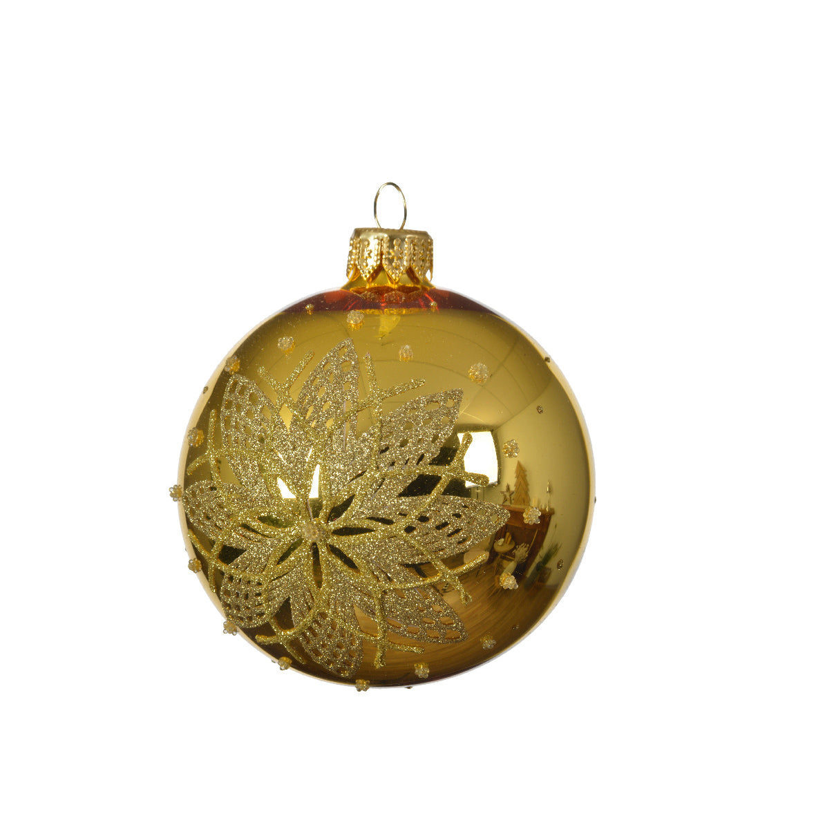 Palla di vetro oro con stella 8 cm