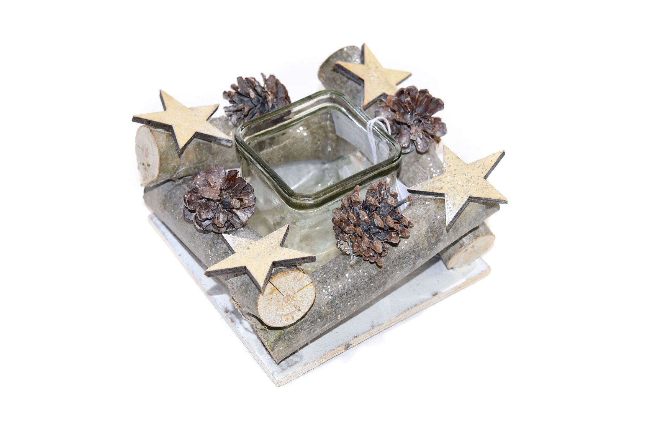 P.CANDELA LEGNO C/PIGNE E GLITTER