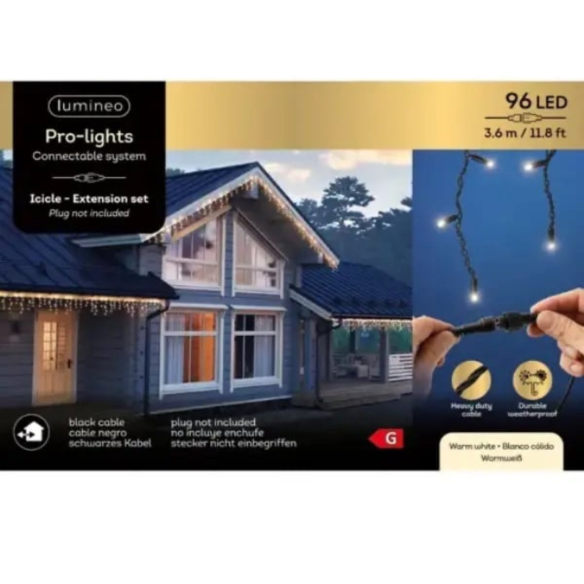 Luci Natalizie a Cascata da Esterno 96 LED Bianco Caldo 3,6 m 2