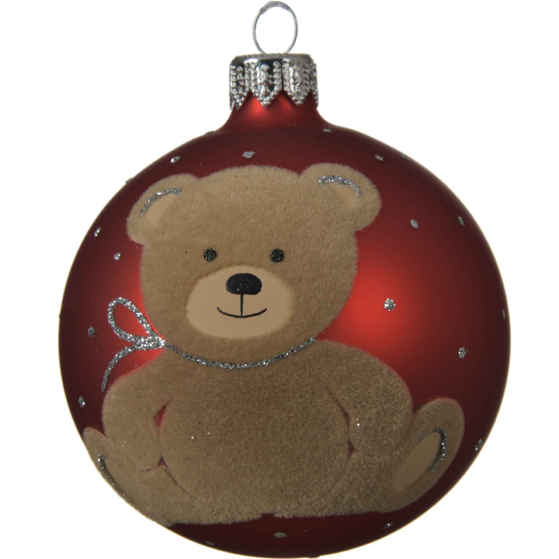 Pallina in vetro orsacchiotto rosso 8 cm