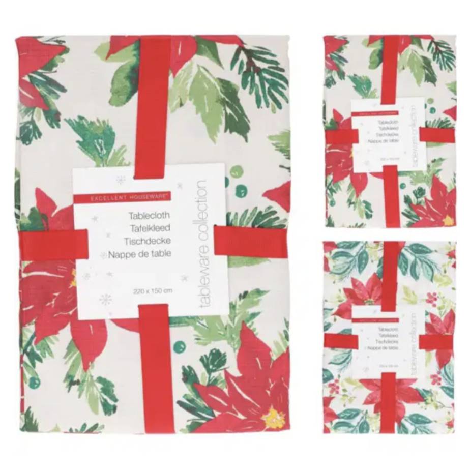 Tovaglia natalizia fiori rossi 220x150cm